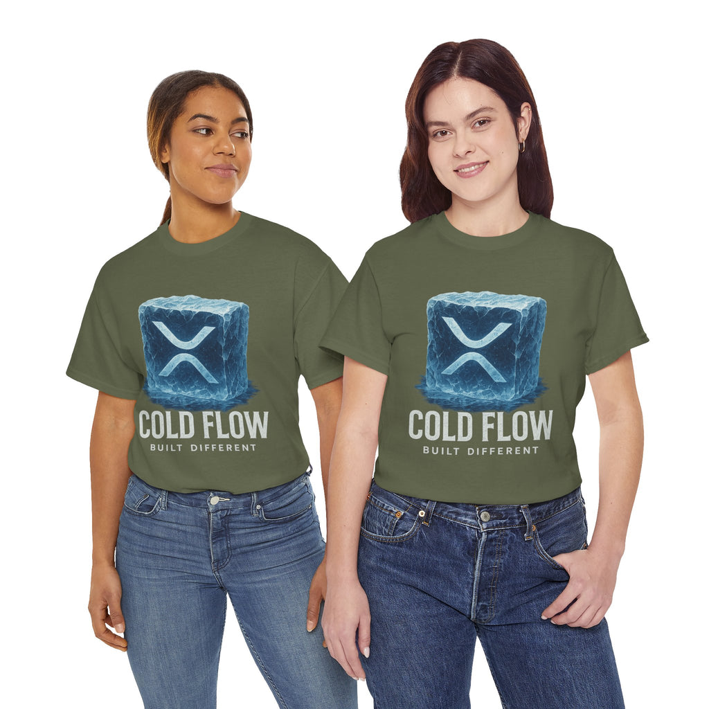 Cold Flow Ripple Logo T‑Shirt — 'Cold Flow: Built Different' Ice Cube Design