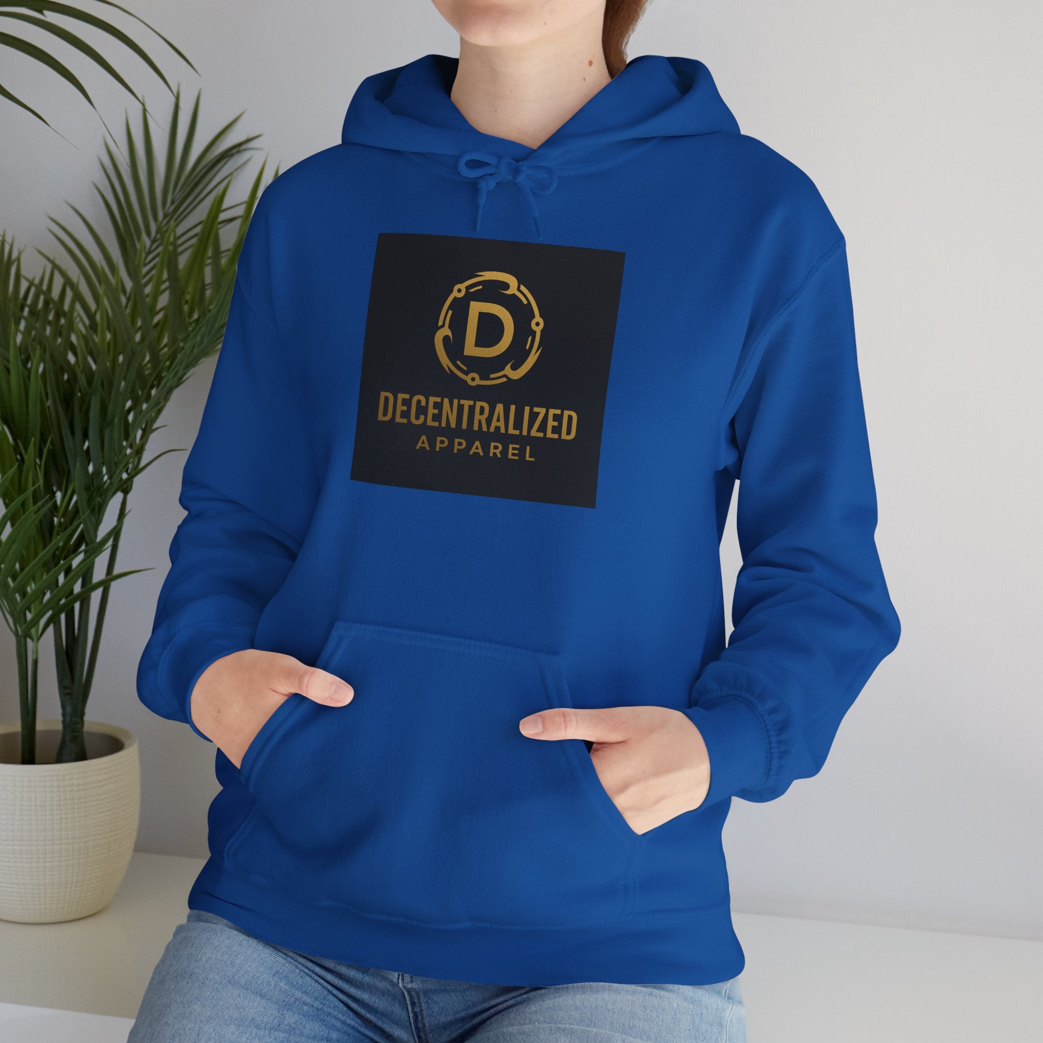 Decentralized Apparel Logo Hoodie – Gold Emblem Streetwear Sweatshirt