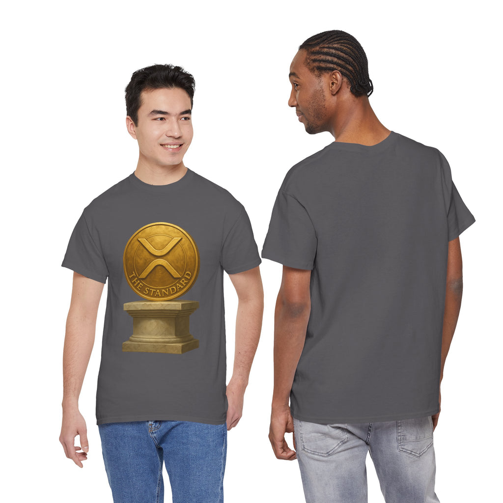 XRP Ledger Trophy T‑Shirt – Gold Ripple Coin on Pedestal Crypto Tee