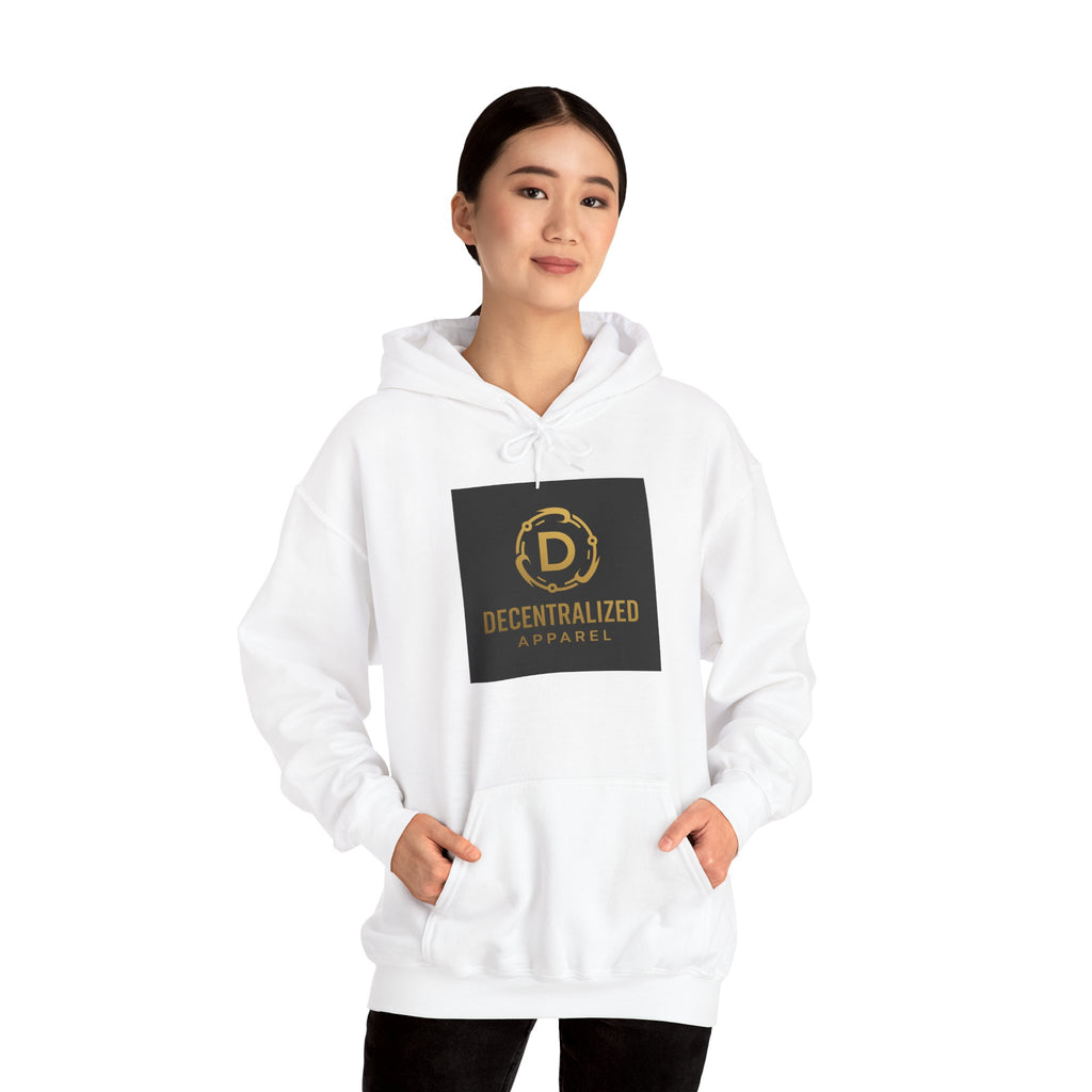 Decentralized Apparel Logo Hoodie – Gold Emblem Streetwear Sweatshirt