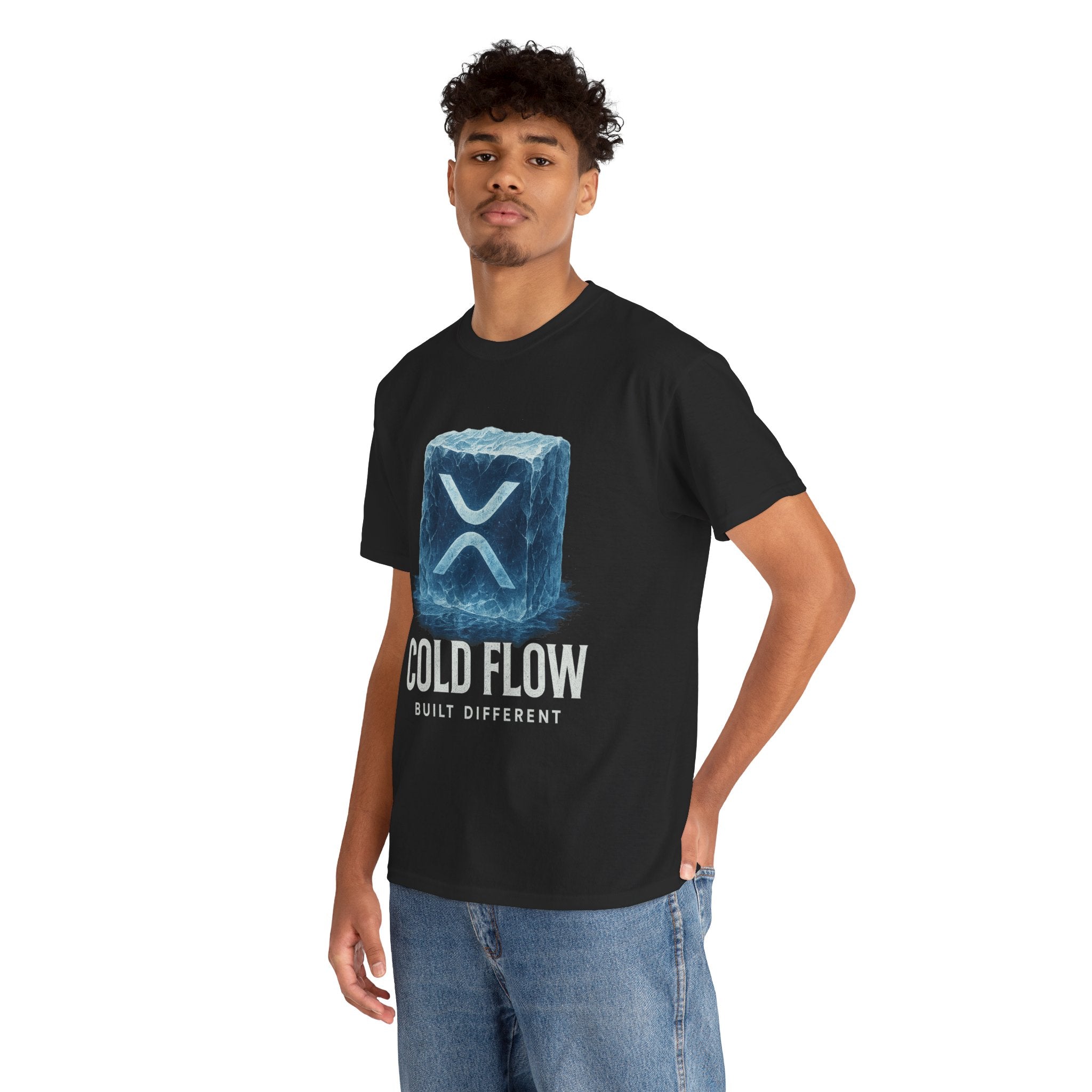 Cold Flow Ripple Logo T‑Shirt — 'Cold Flow: Built Different' Ice Cube Design