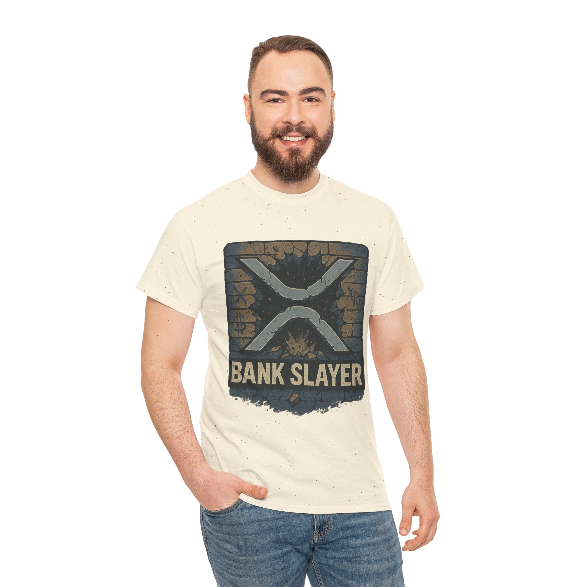 Bank Slayer T‑Shirt — Retro Grunge Crypto XRP Design