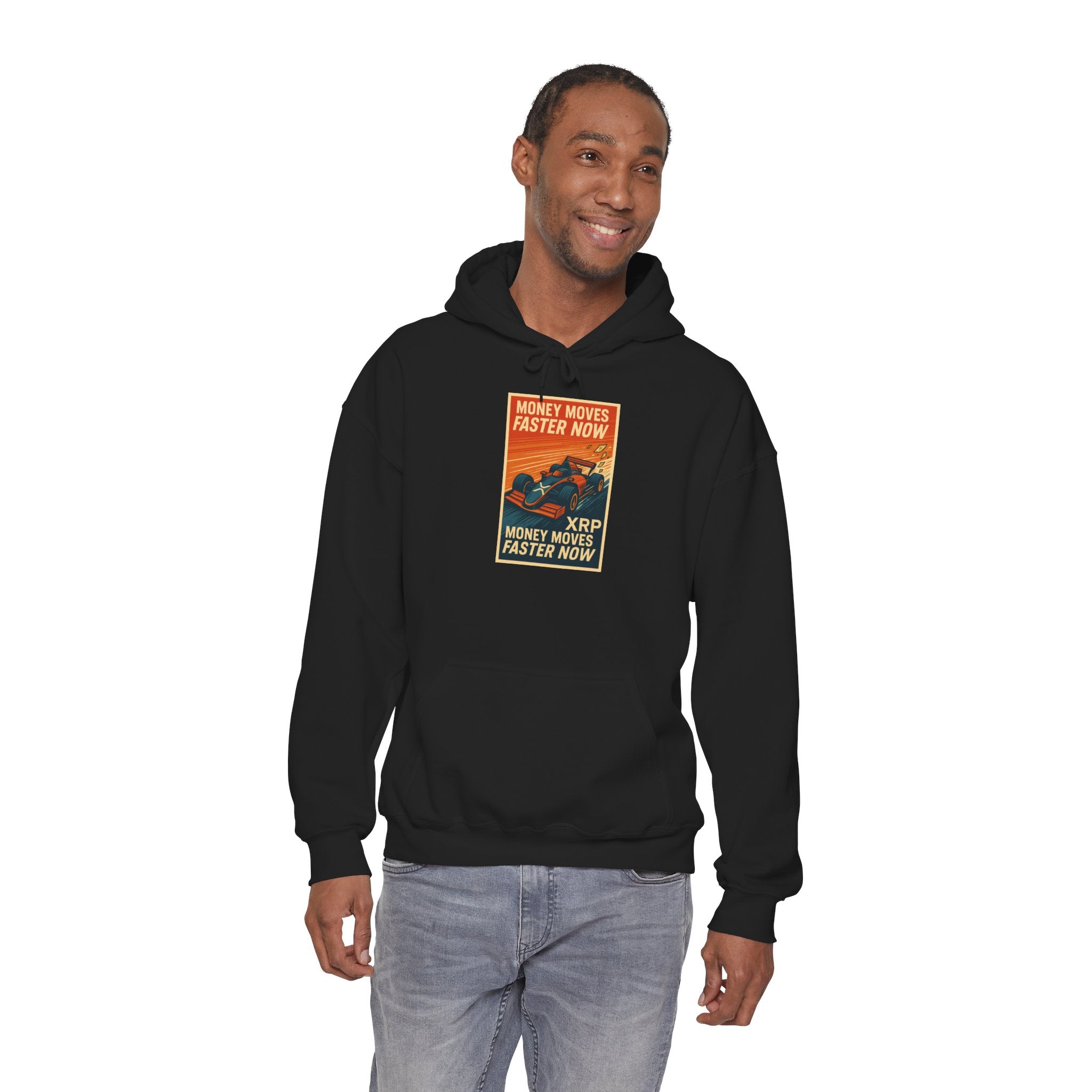 XRP 'Money Moves Faster Now' Hoodie – Crypto Retro Graphic Pullover