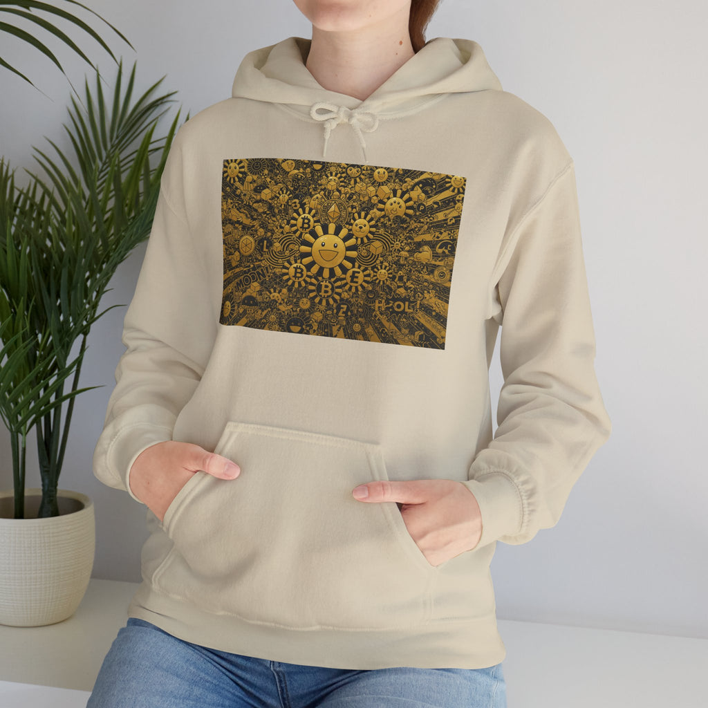 Solar Mandala Hoodie — Golden Sunburst Graphic Pullover