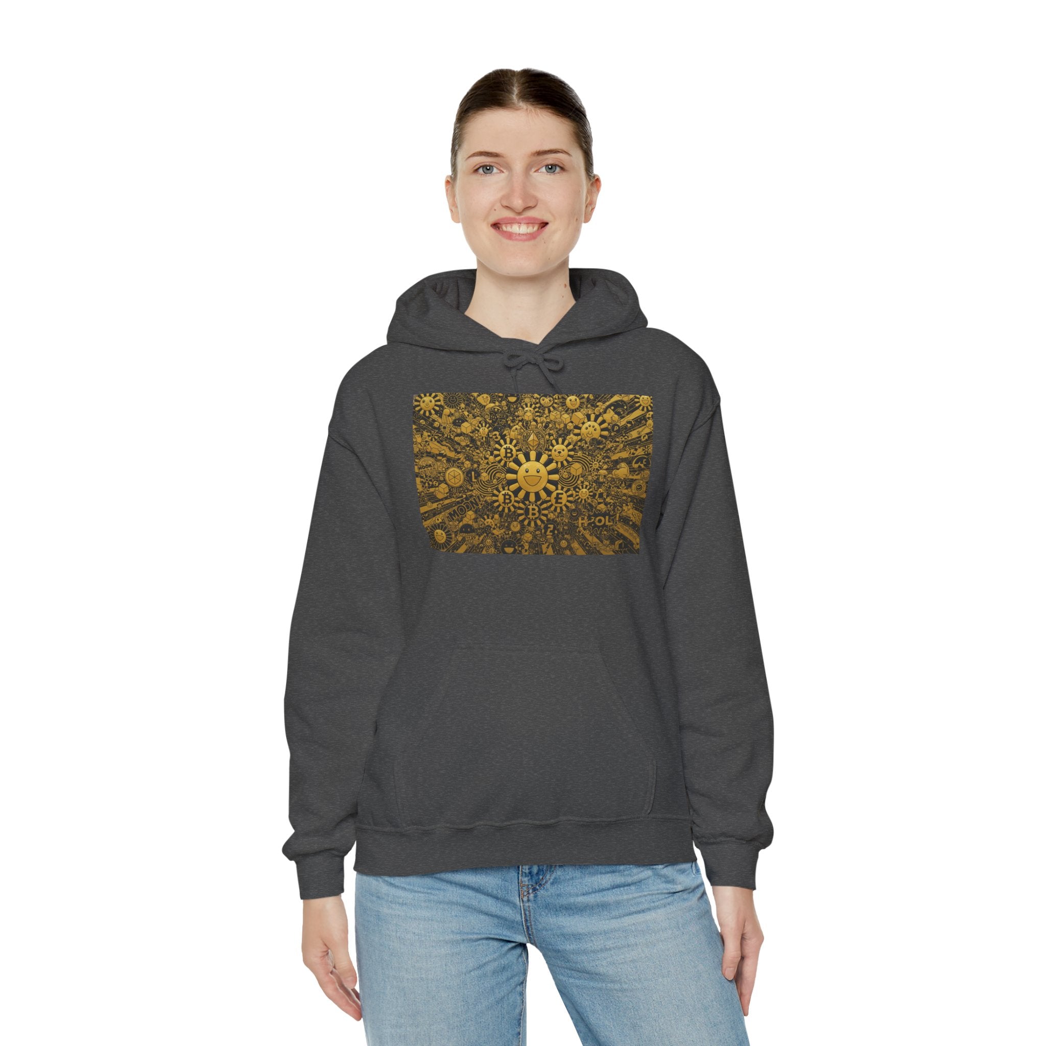 Solar Mandala Hoodie — Golden Sunburst Graphic Pullover