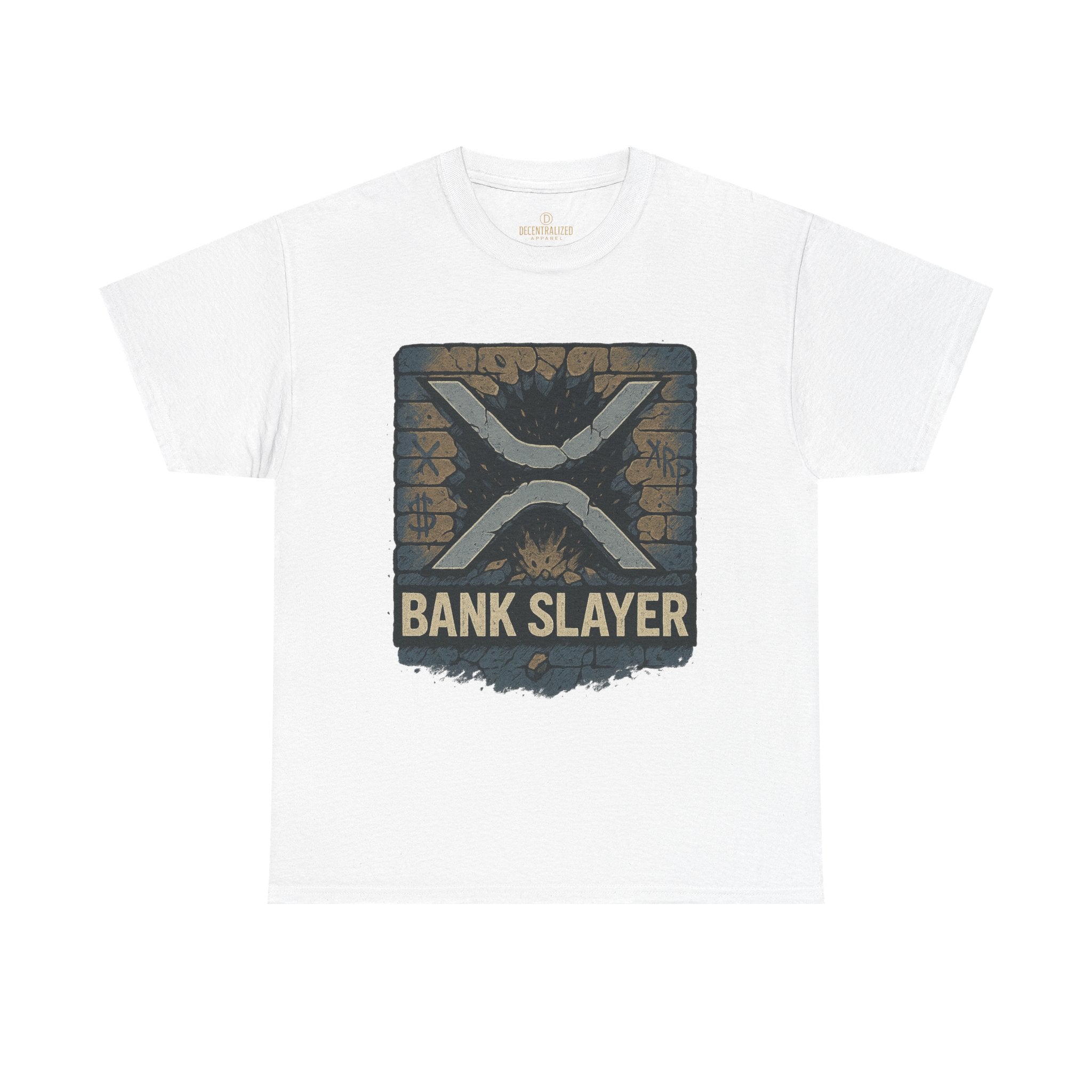 Bank Slayer T‑Shirt — Retro Grunge Crypto XRP Design