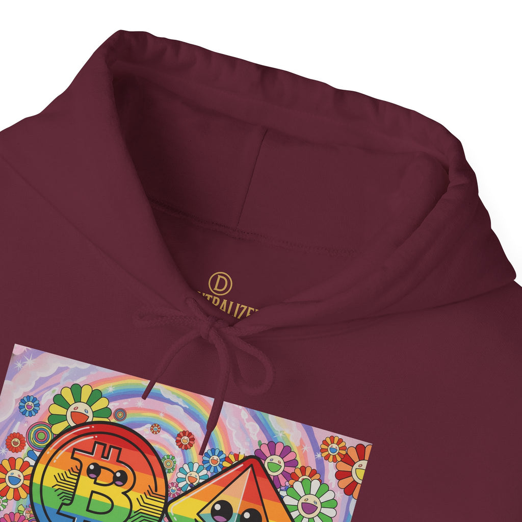Crypto Flower Power Hoodie — Bitcoin & Ethereum Psychedelic Design