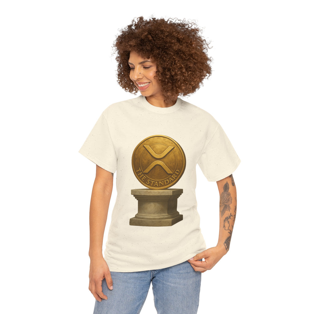 XRP Ledger Trophy T‑Shirt – Gold Ripple Coin on Pedestal Crypto Tee