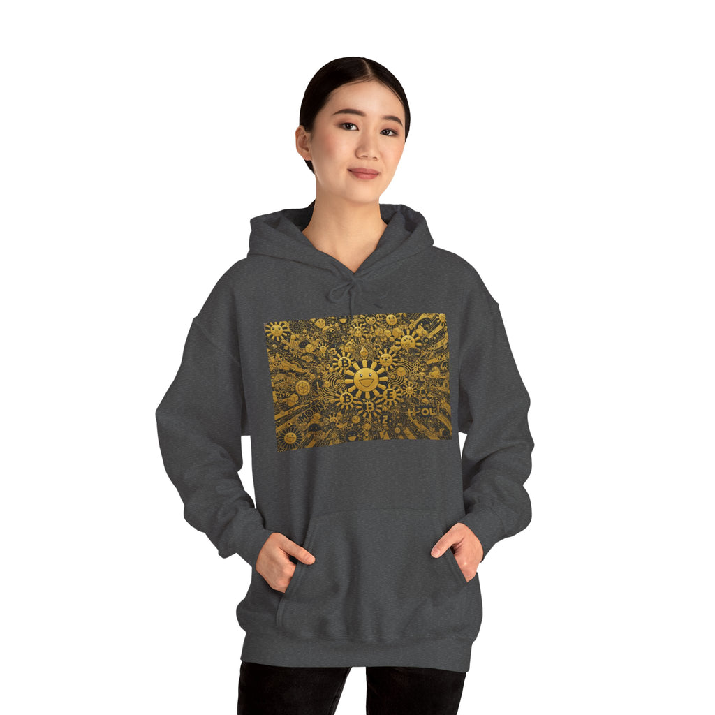 Solar Mandala Hoodie — Golden Sunburst Graphic Pullover