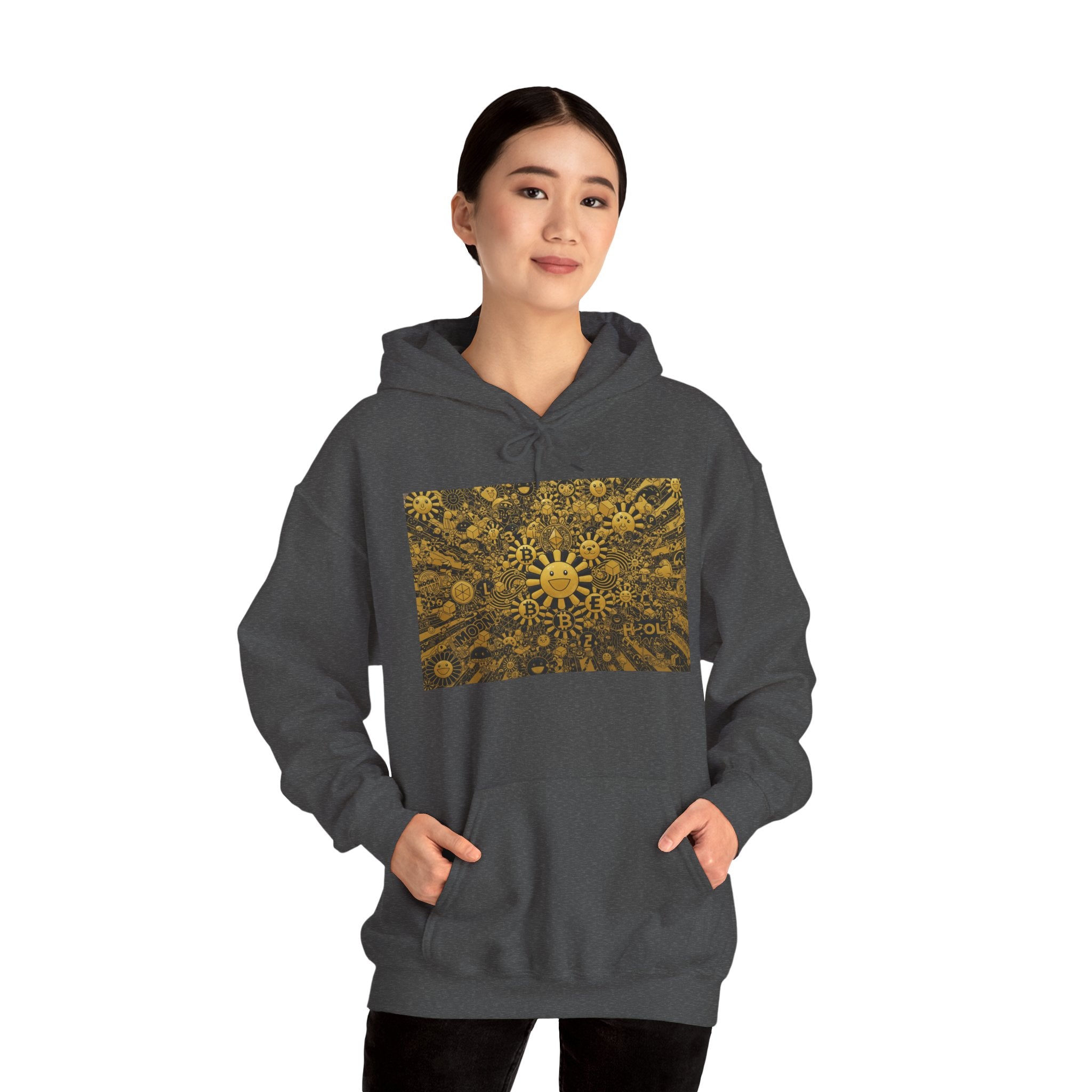 Solar Mandala Hoodie — Golden Sunburst Graphic Pullover