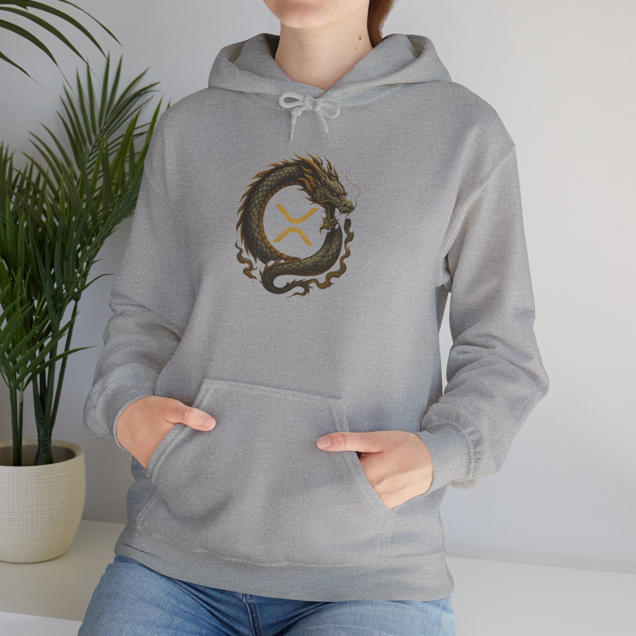 Dragon Ouroboros Hoodie with Ripple Rune — Mythic Symbol Pullover
