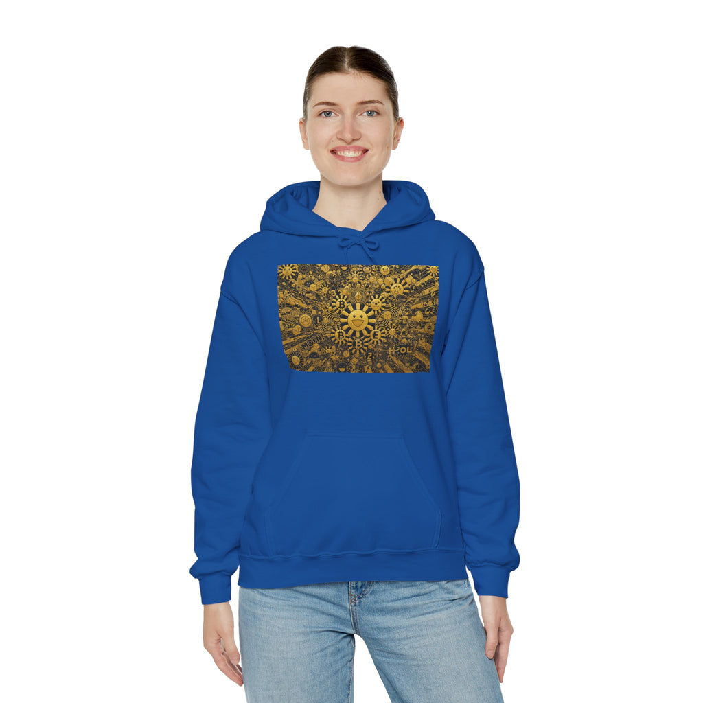 Solar Mandala Hoodie — Golden Sunburst Graphic Pullover