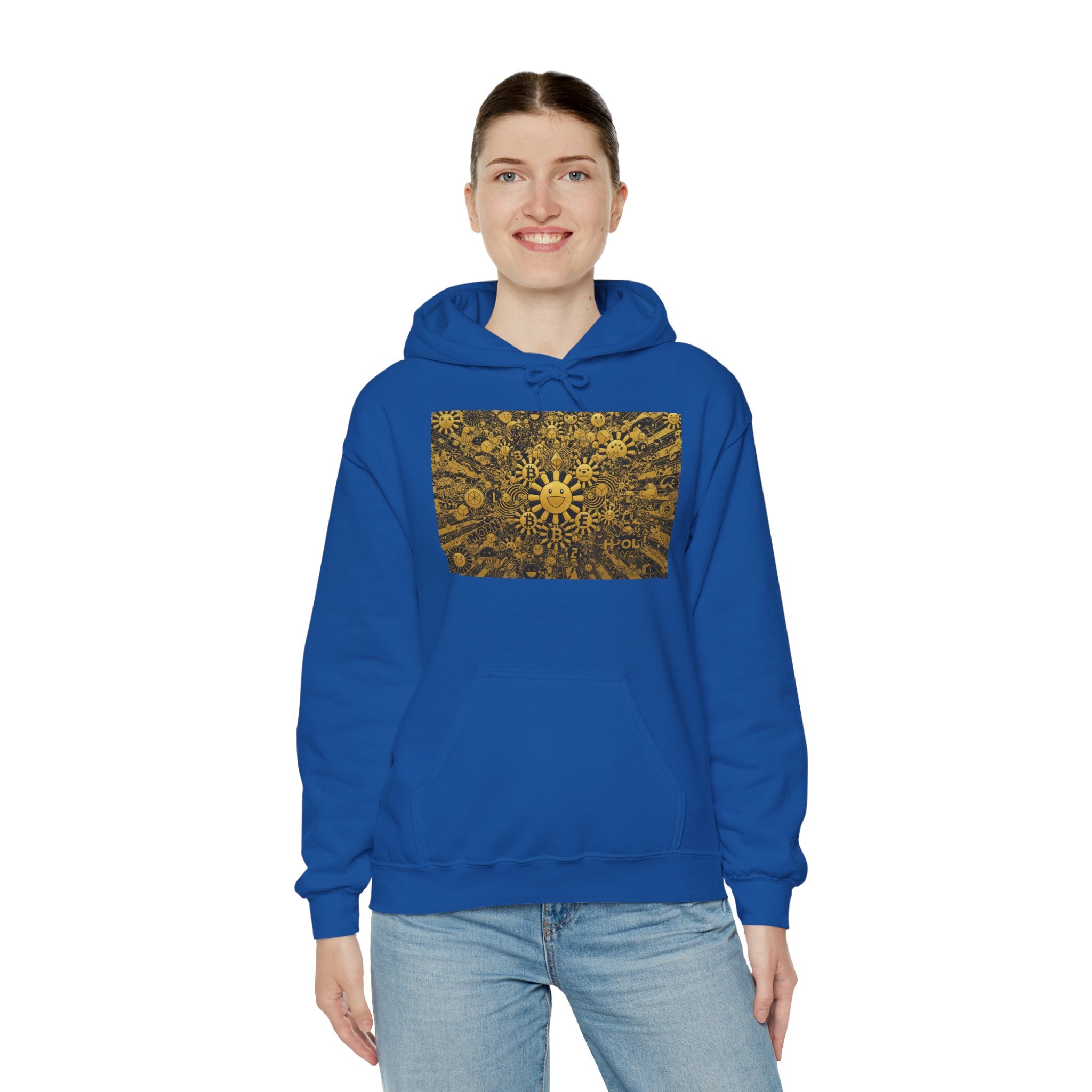 Solar Mandala Hoodie — Golden Sunburst Graphic Pullover
