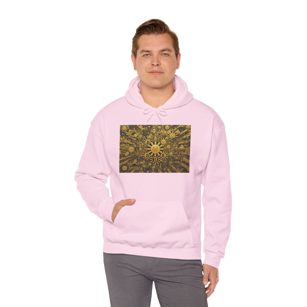 Solar Mandala Hoodie — Golden Sunburst Graphic Pullover
