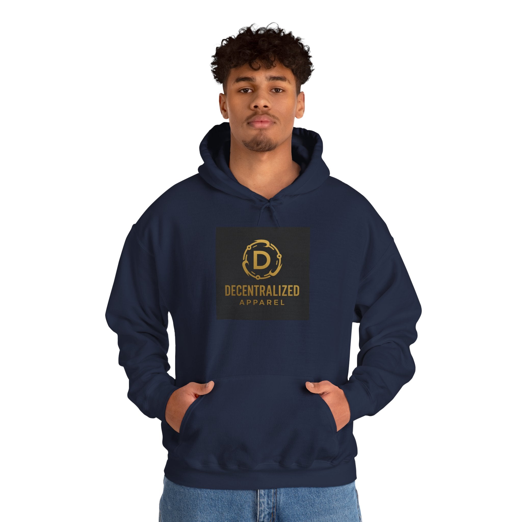 Decentralized Apparel Logo Hoodie – Gold Emblem Streetwear Sweatshirt