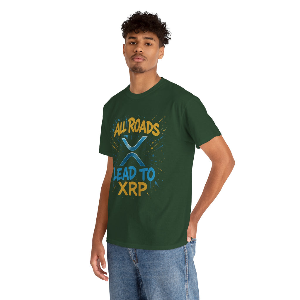 XRP Crypto Tee — "All Roads Lead to XRP" Casual Cryptocurrency Shirt