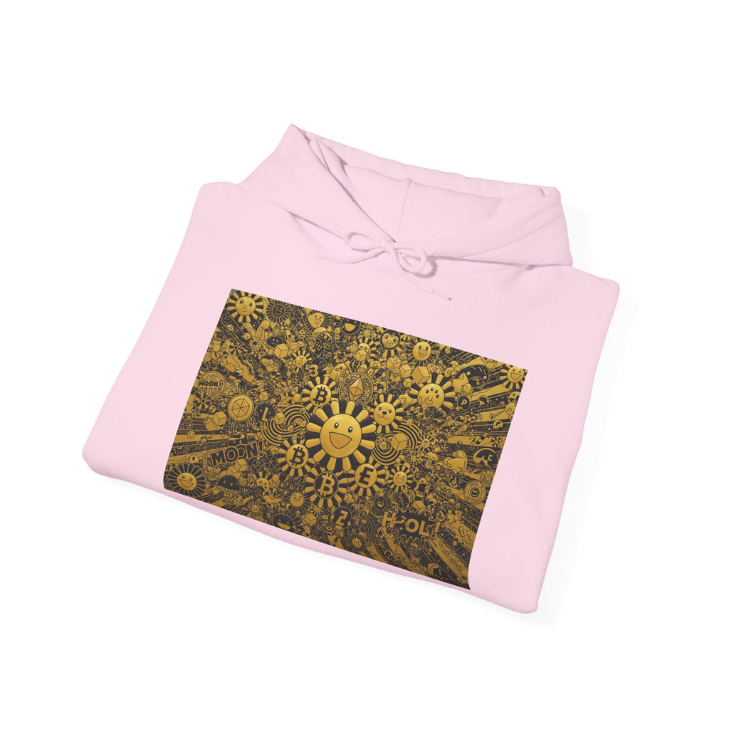 Solar Mandala Hoodie — Golden Sunburst Graphic Pullover