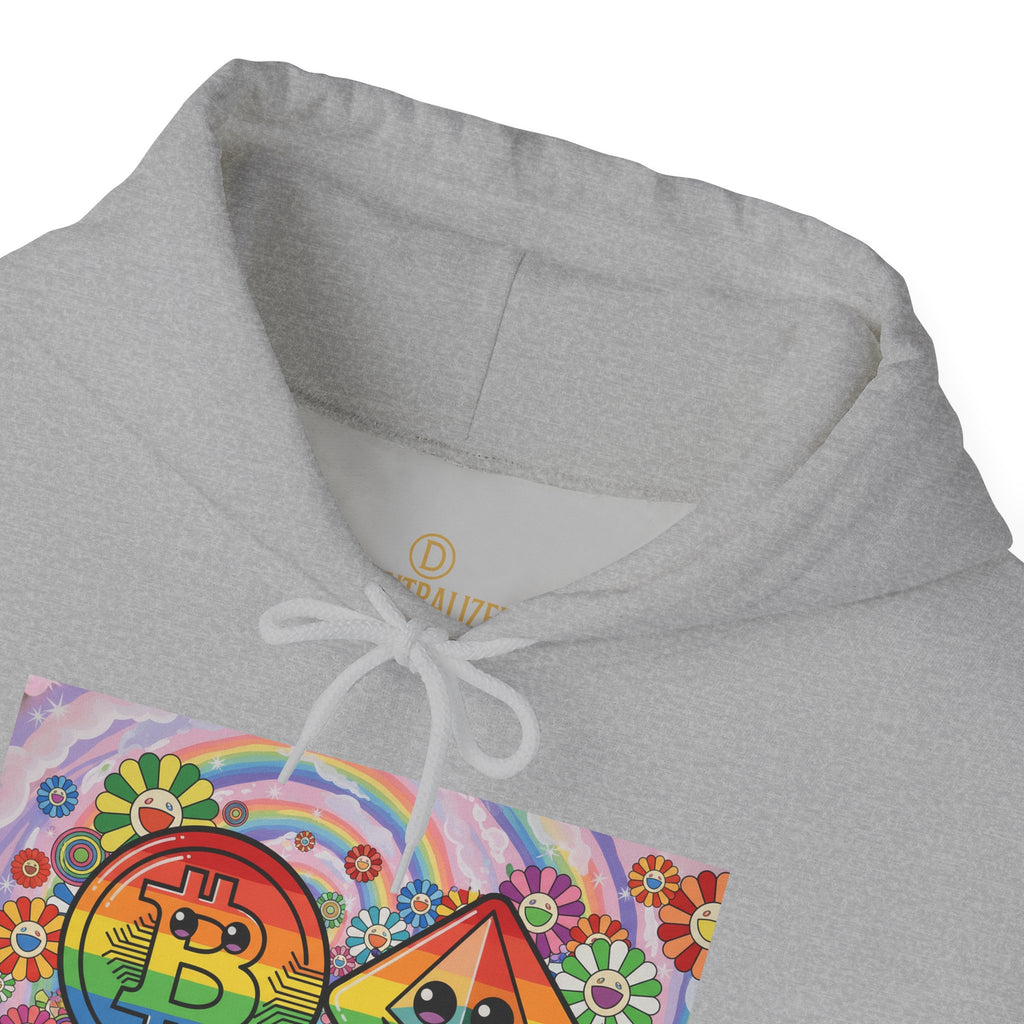 Crypto Flower Power Hoodie — Bitcoin & Ethereum Psychedelic Design