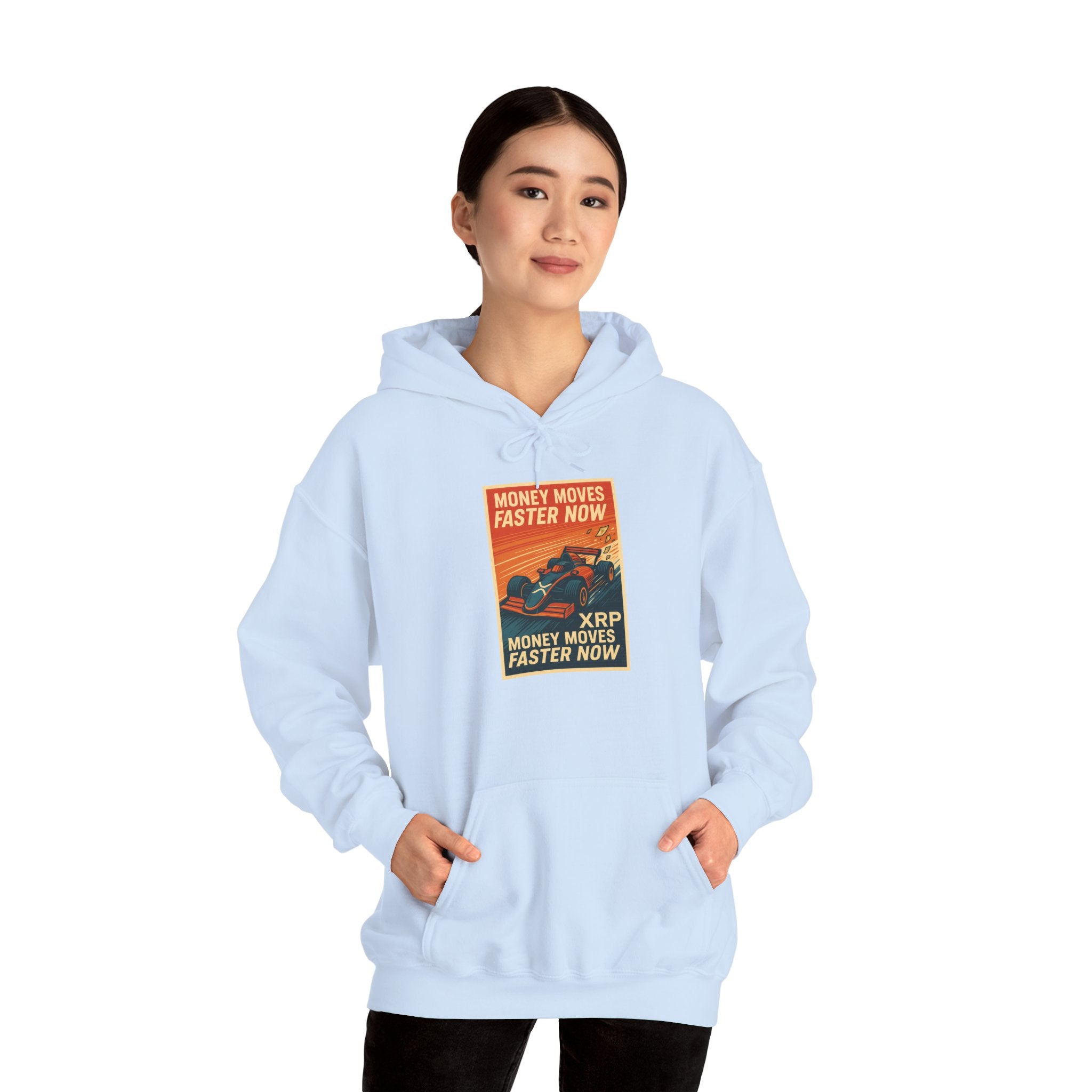 XRP 'Money Moves Faster Now' Hoodie – Crypto Retro Graphic Pullover