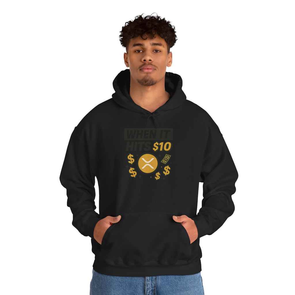 Crypto HODL Hoodie – "When It Hits 10" Funny XRP Coin Sweatshirt