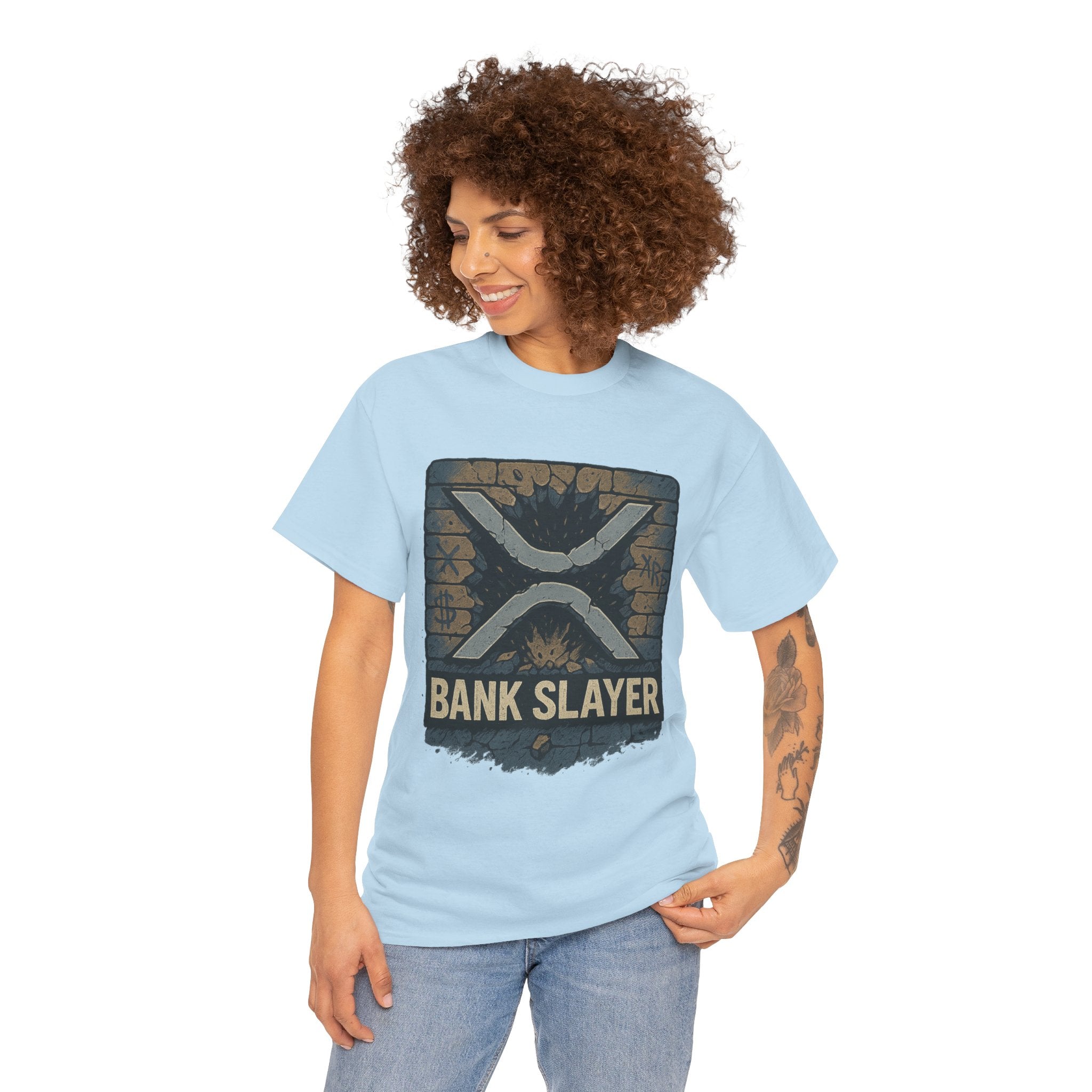 Bank Slayer T‑Shirt — Retro Grunge Crypto XRP Design