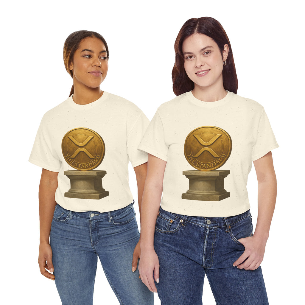 XRP Ledger Trophy T‑Shirt – Gold Ripple Coin on Pedestal Crypto Tee