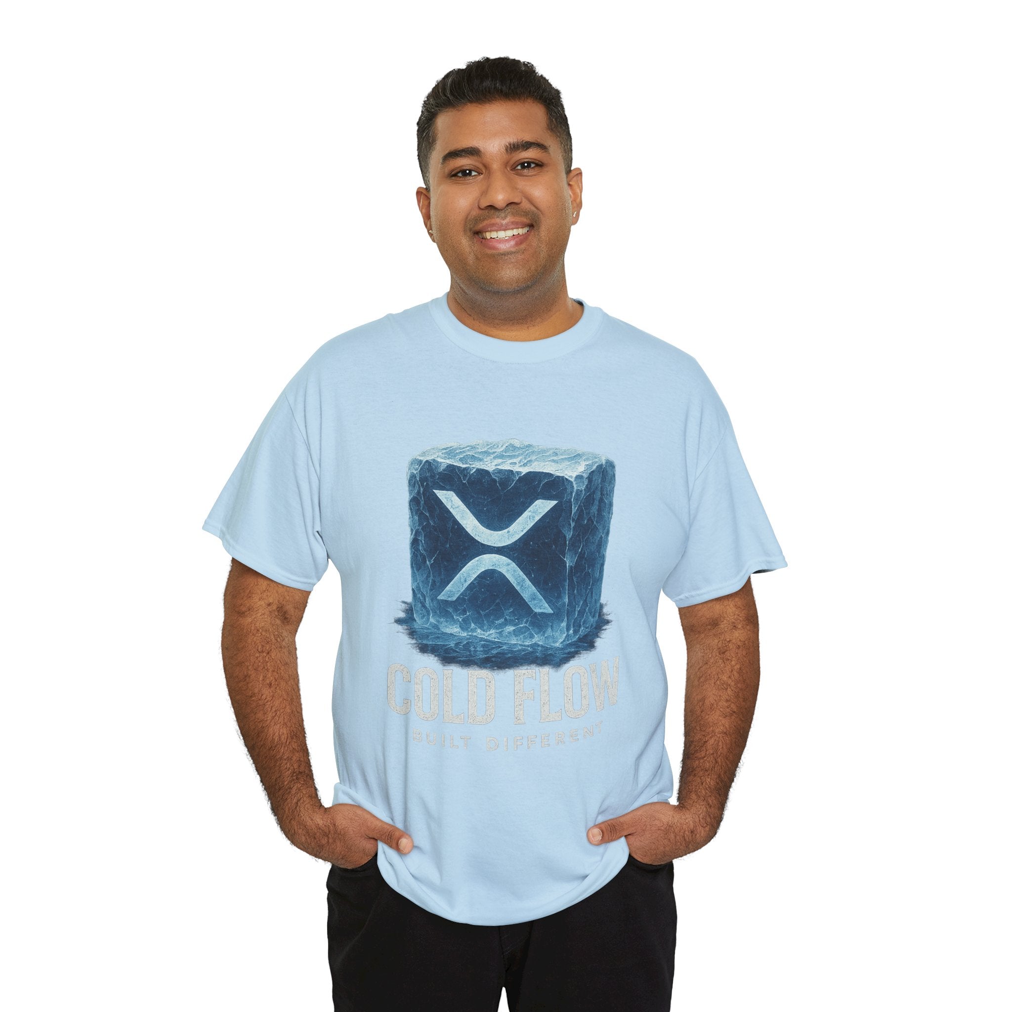 Cold Flow Ripple Logo T‑Shirt — 'Cold Flow: Built Different' Ice Cube Design