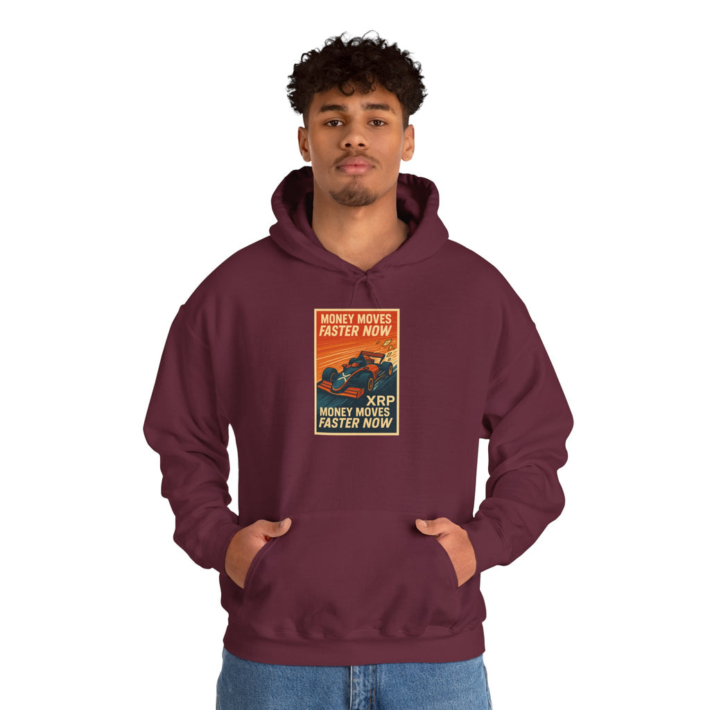 XRP 'Money Moves Faster Now' Hoodie – Crypto Retro Graphic Pullover