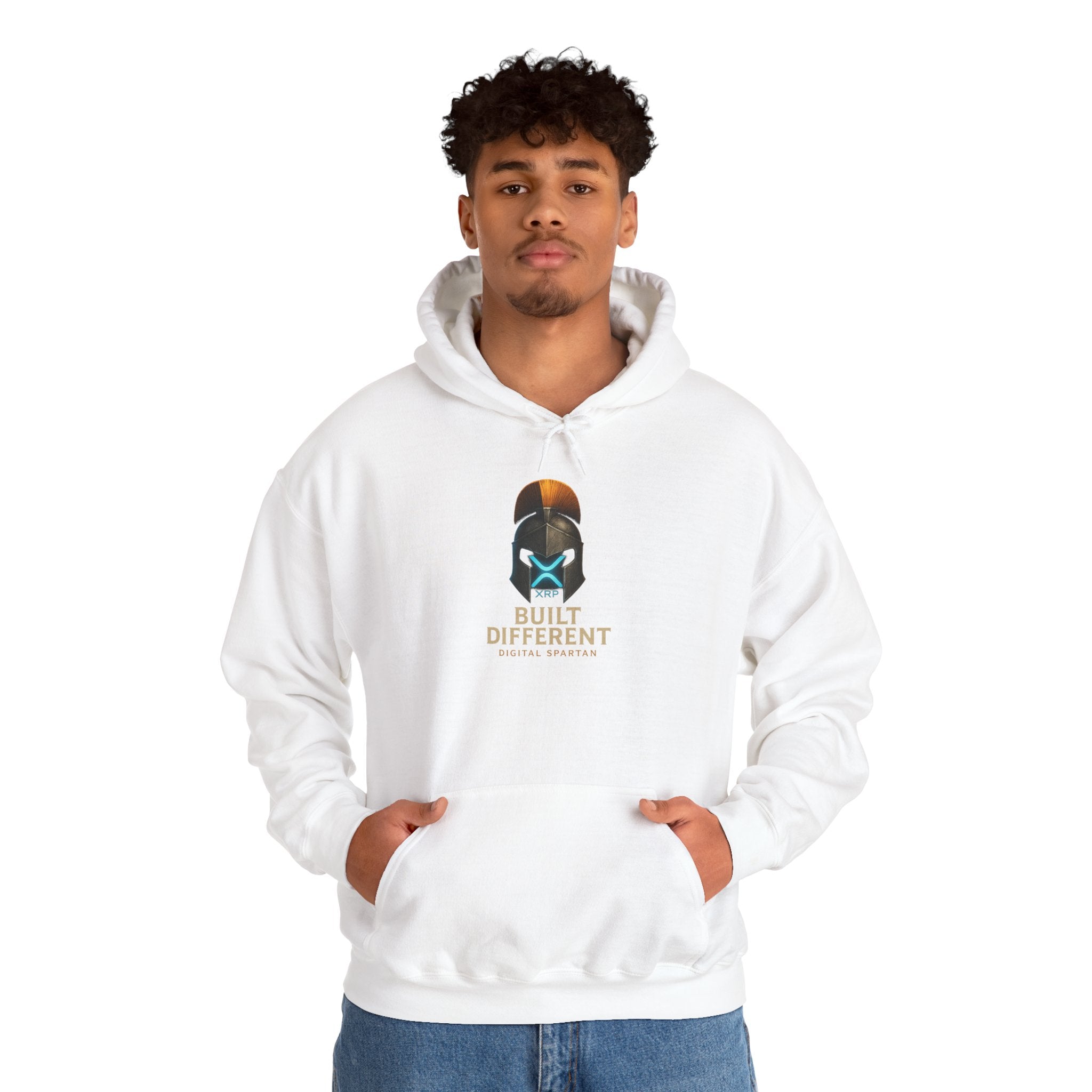 Built Different Hoodie — Futuristic Spartan Helmet Graphic Pullover
