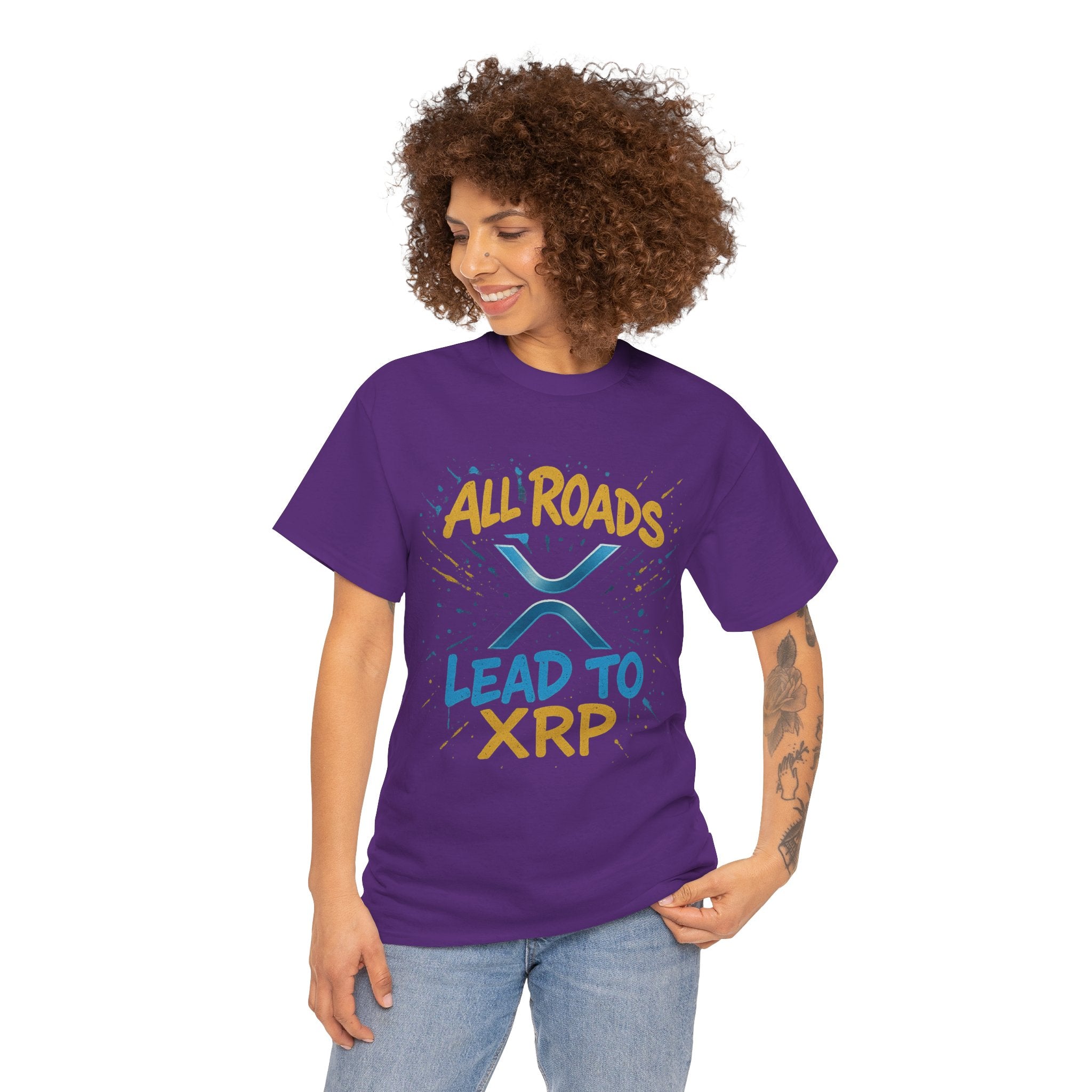 XRP Crypto Tee — "All Roads Lead to XRP" Casual Cryptocurrency Shirt