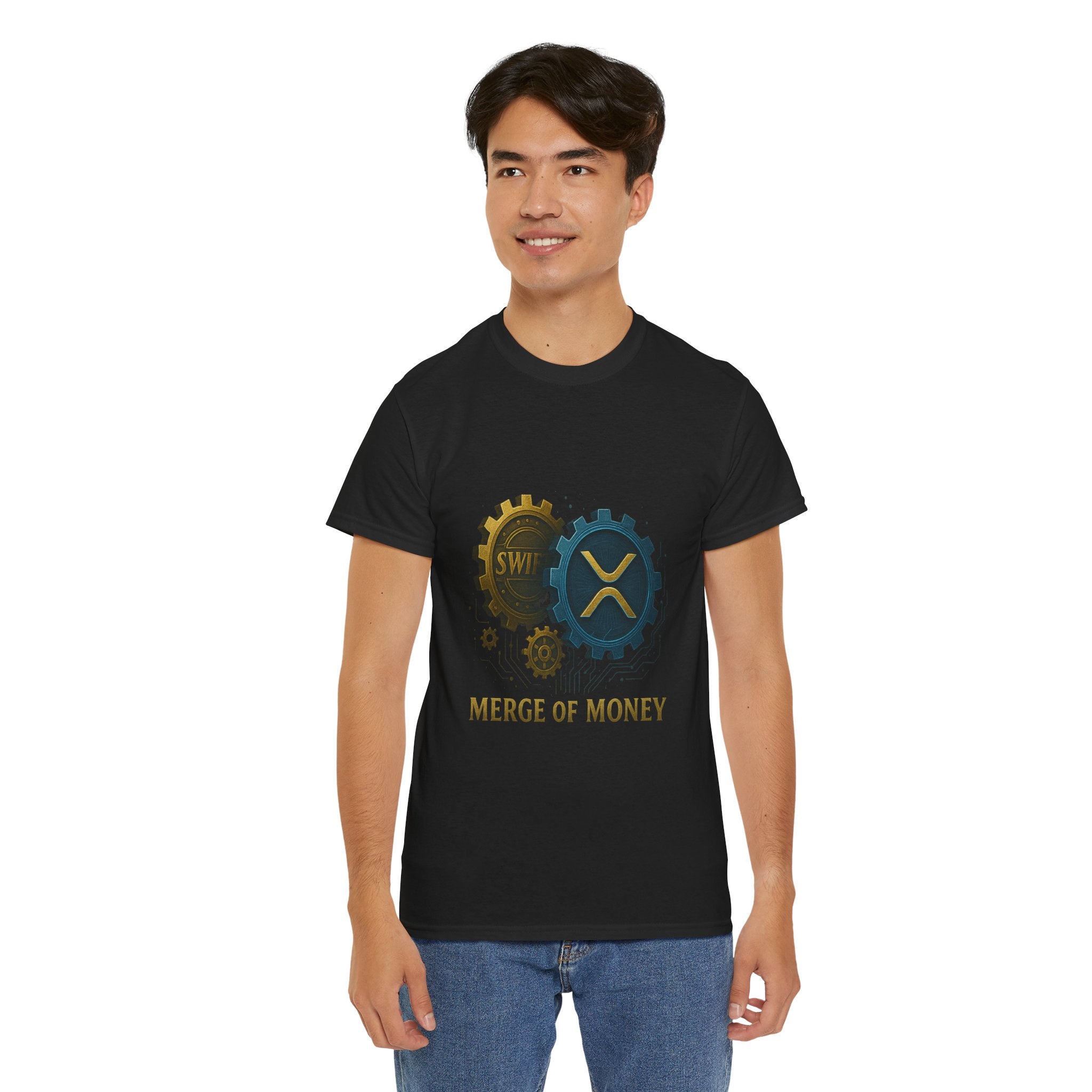 Merge of Money Tee - Cryptocurrency Gears XRP & SWI Crypto T-Shirt