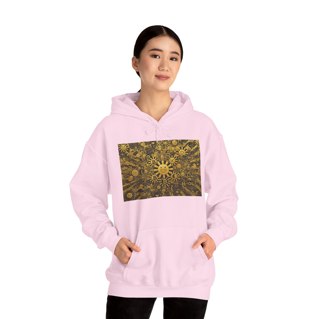 Solar Mandala Hoodie — Golden Sunburst Graphic Pullover