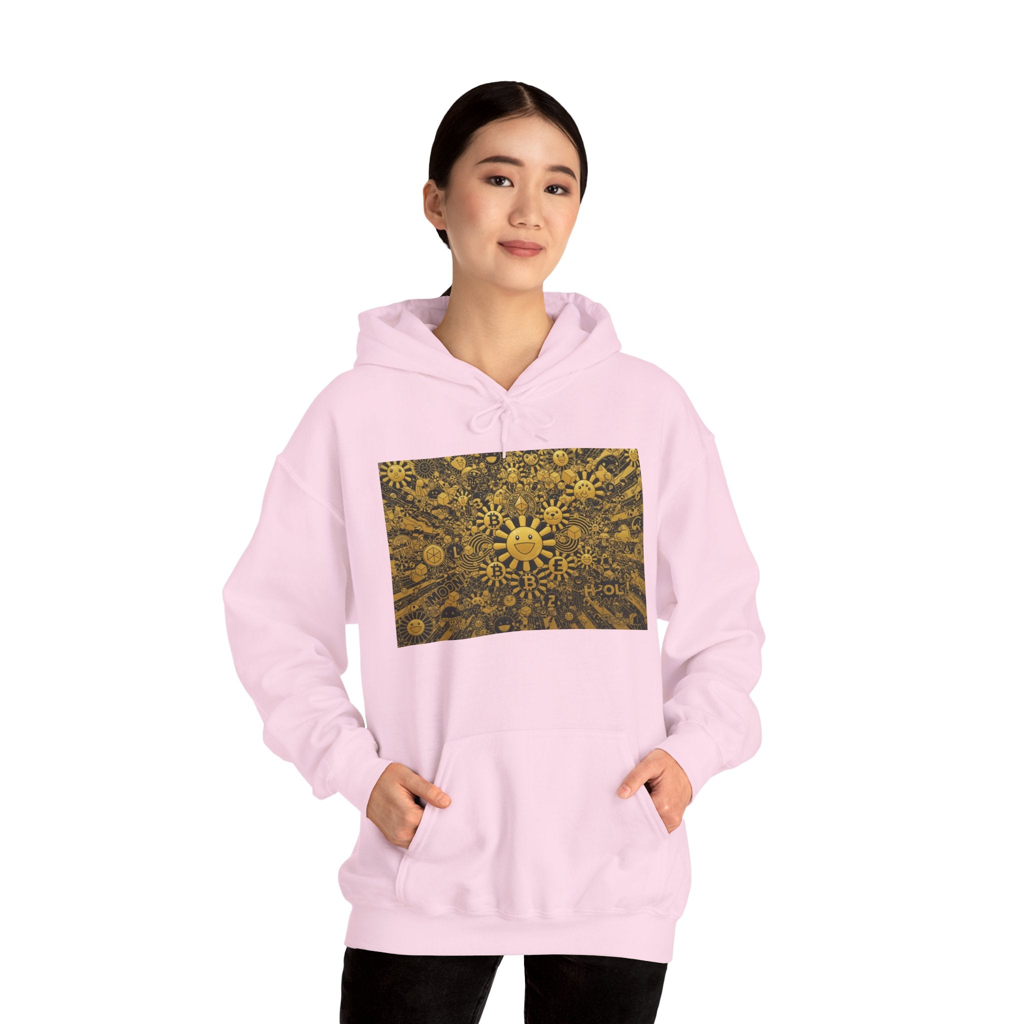 Solar Mandala Hoodie — Golden Sunburst Graphic Pullover