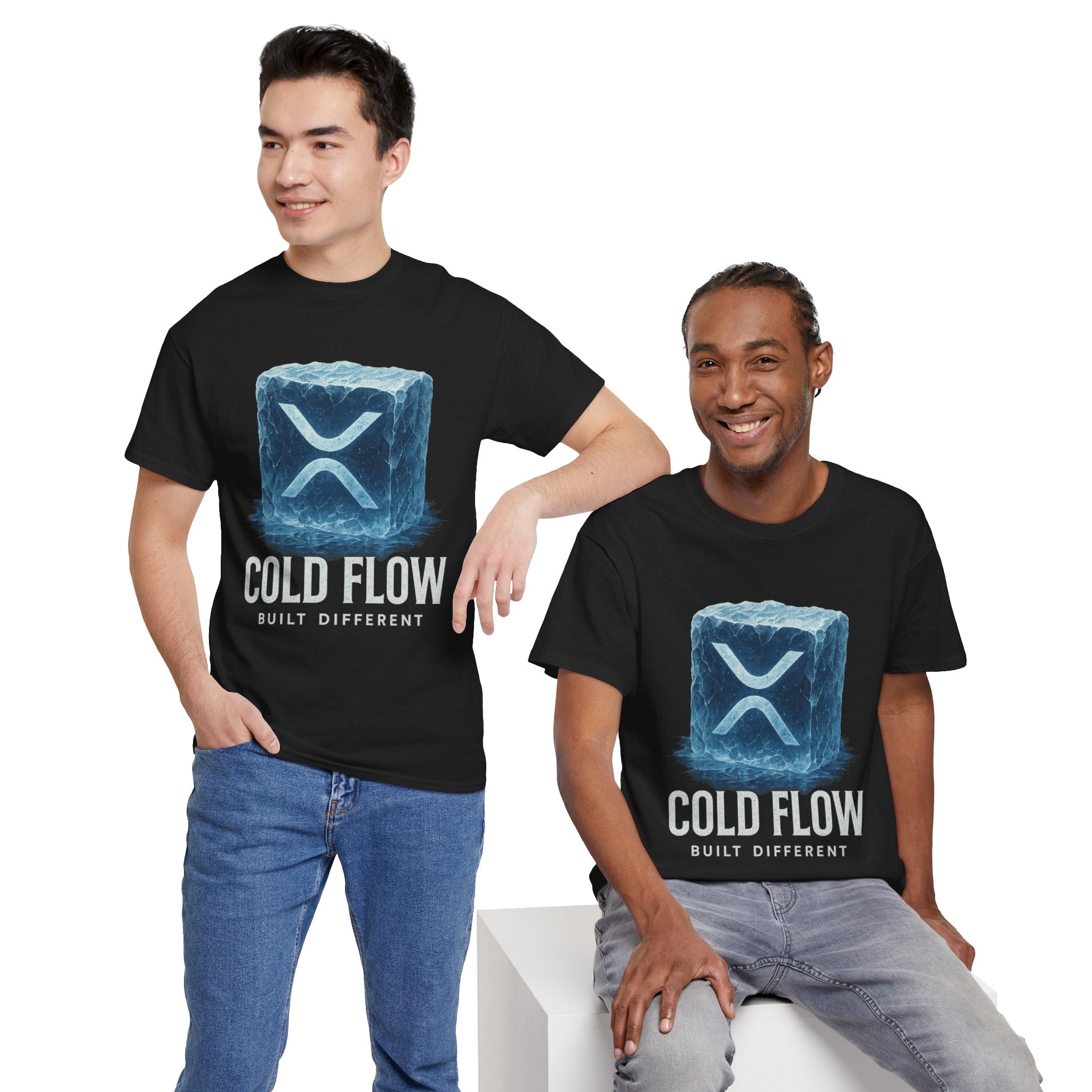 Cold Flow Ripple Logo T‑Shirt — 'Cold Flow: Built Different' Ice Cube Design