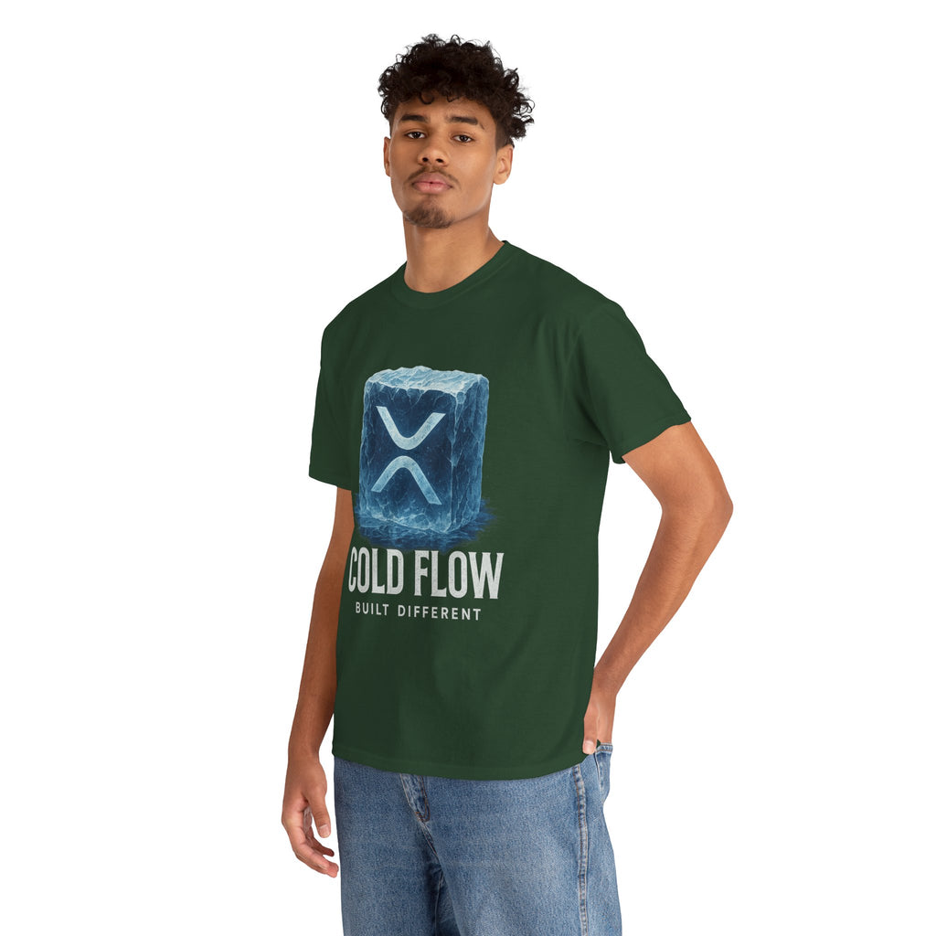 Cold Flow Ripple Logo T‑Shirt — 'Cold Flow: Built Different' Ice Cube Design