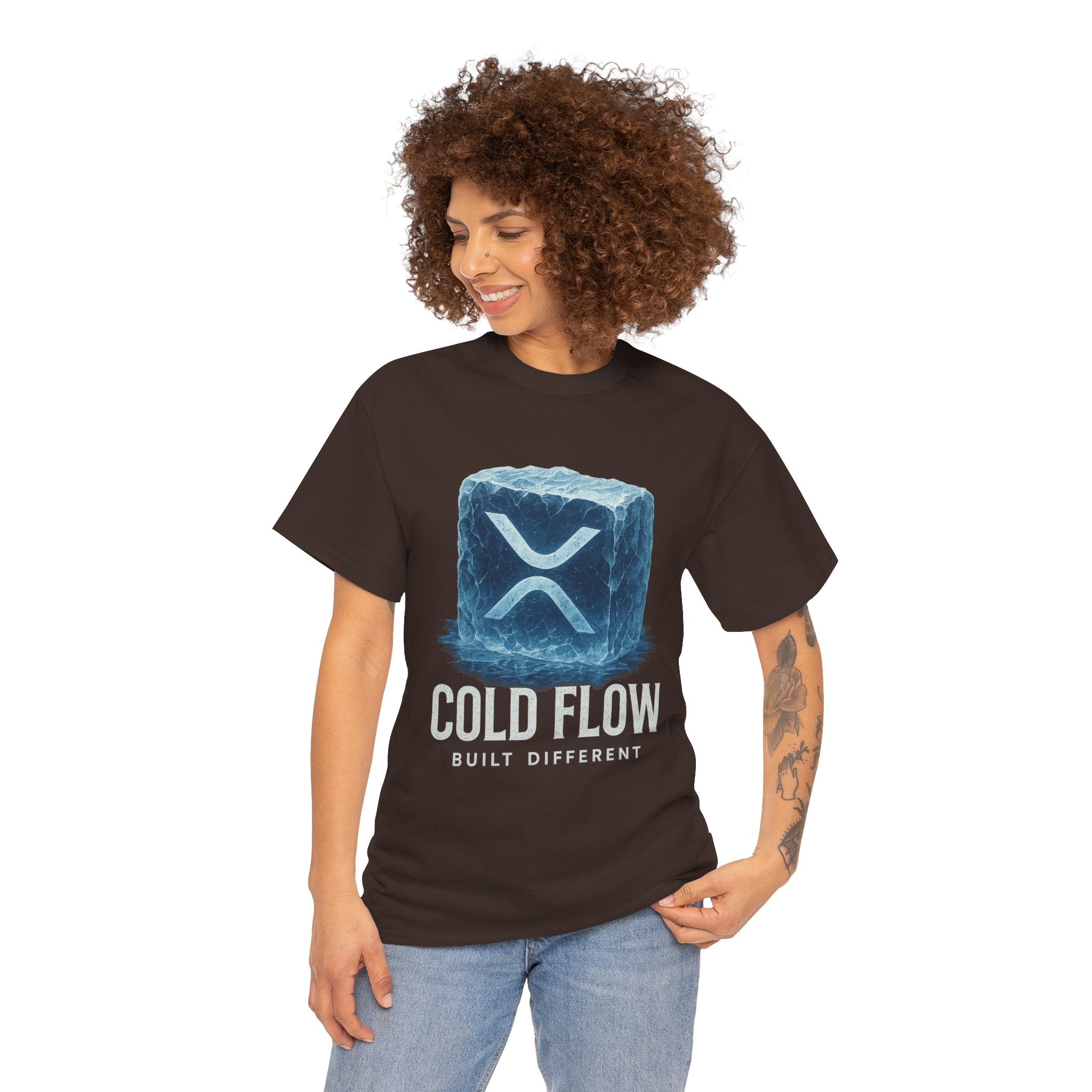 Cold Flow Ripple Logo T‑Shirt — 'Cold Flow: Built Different' Ice Cube Design