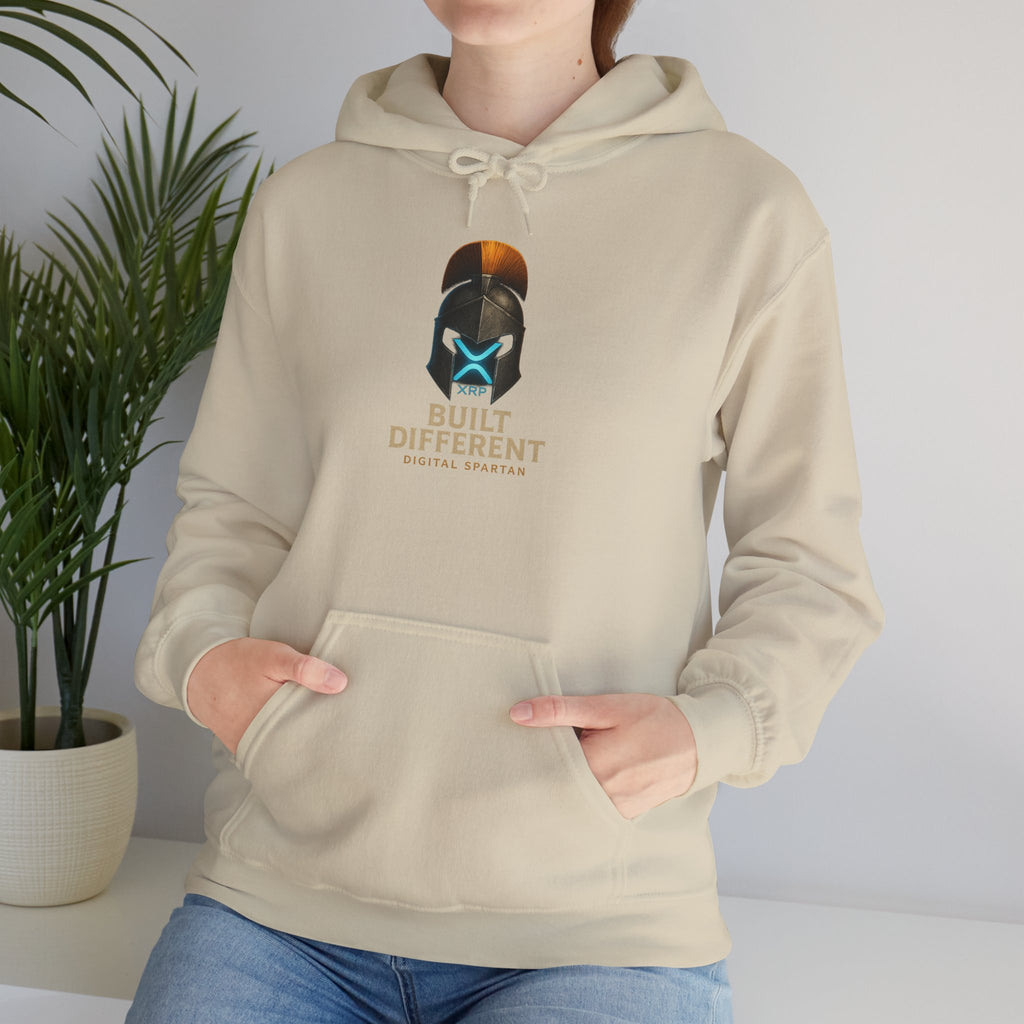 Built Different Hoodie — Futuristic Spartan Helmet Graphic Pullover