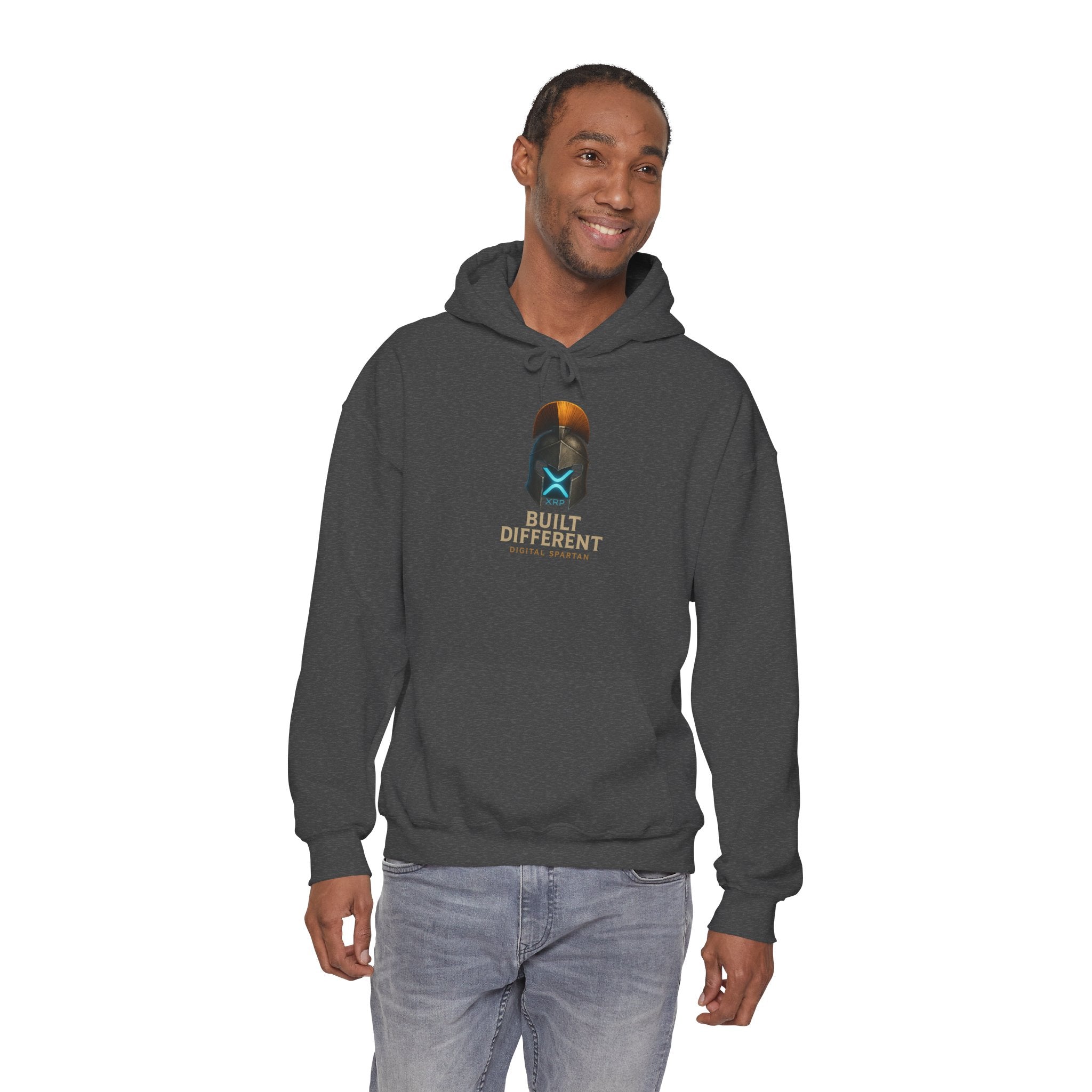 Built Different Hoodie — Futuristic Spartan Helmet Graphic Pullover