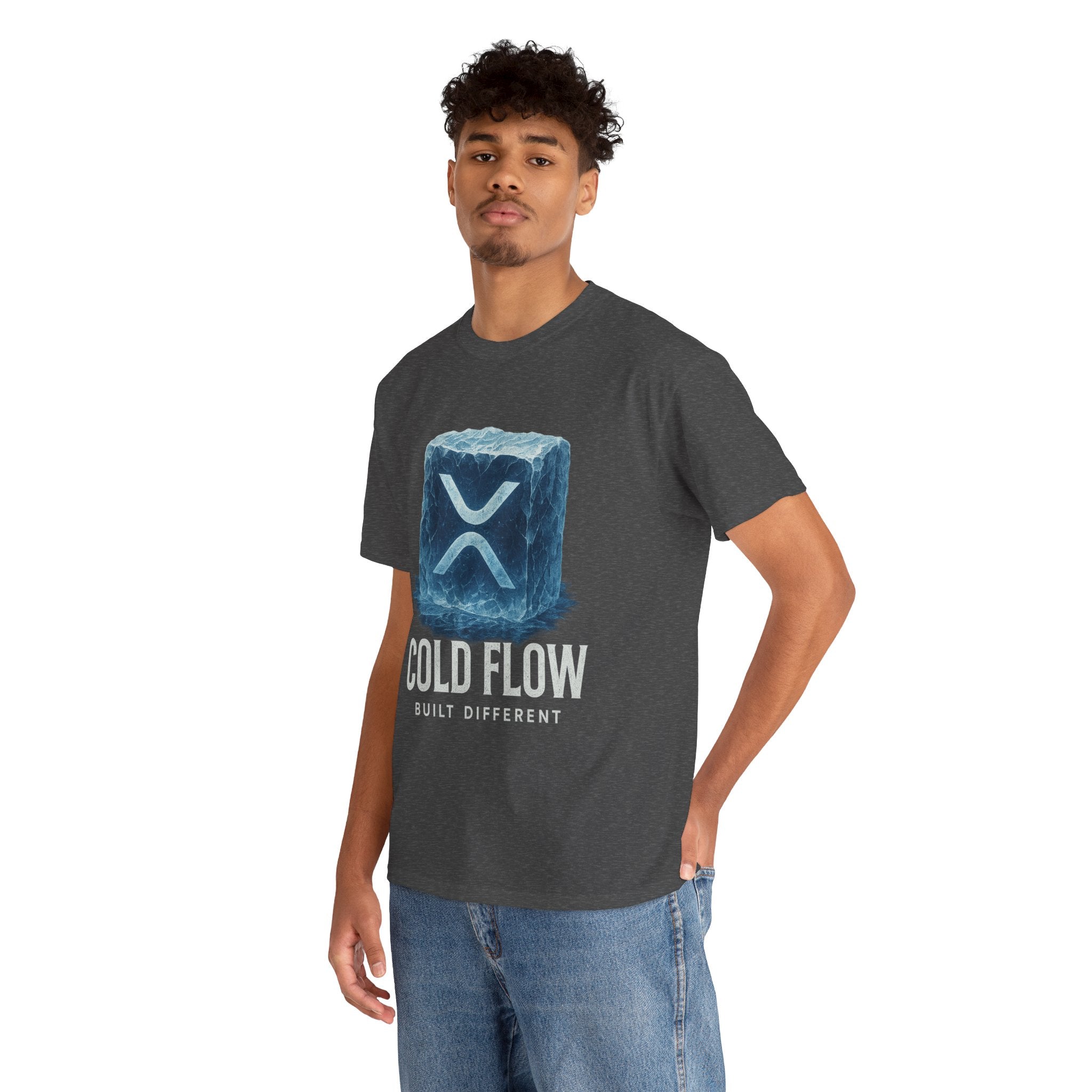 Cold Flow Ripple Logo T‑Shirt — 'Cold Flow: Built Different' Ice Cube Design
