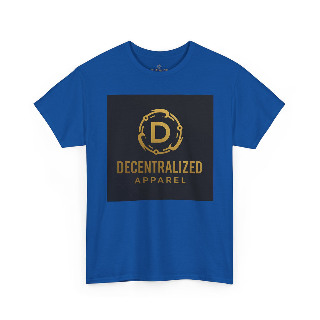 Decentralized Apparel Logo Tee — Gold Emblem Cotton T-Shirt