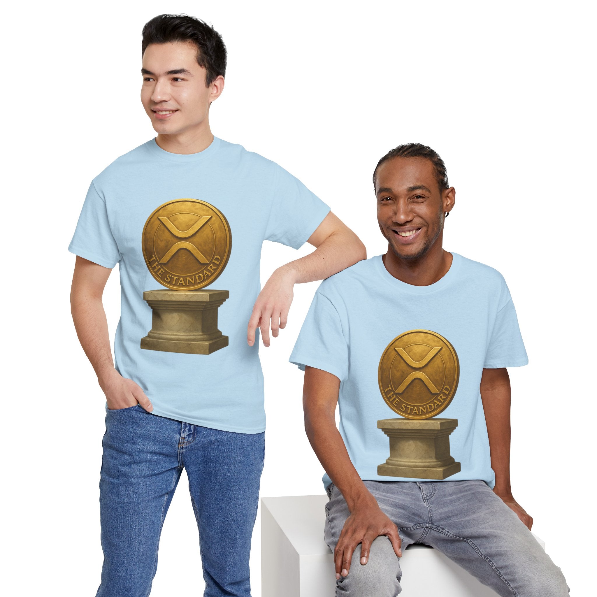 XRP Ledger Trophy T‑Shirt – Gold Ripple Coin on Pedestal Crypto Tee