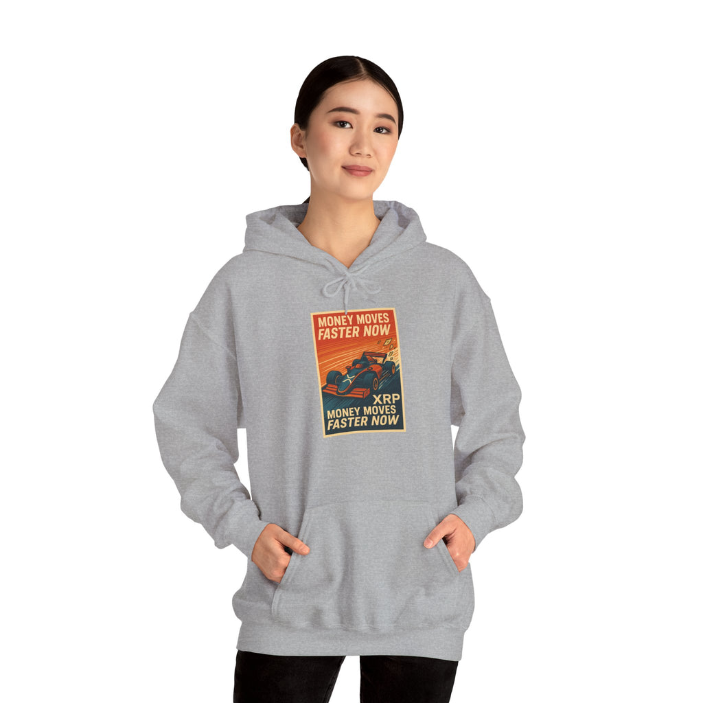 XRP 'Money Moves Faster Now' Hoodie – Crypto Retro Graphic Pullover