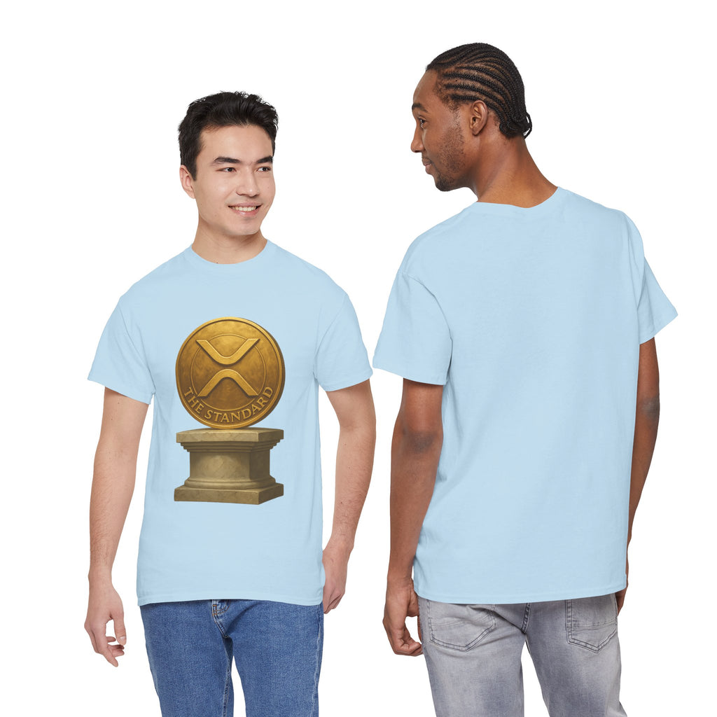 XRP Ledger Trophy T‑Shirt – Gold Ripple Coin on Pedestal Crypto Tee
