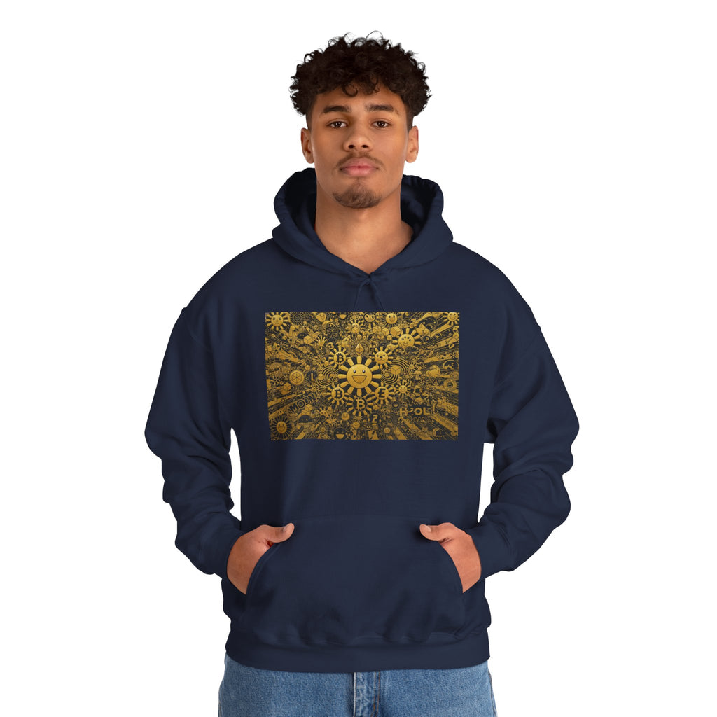 Solar Mandala Hoodie — Golden Sunburst Graphic Pullover