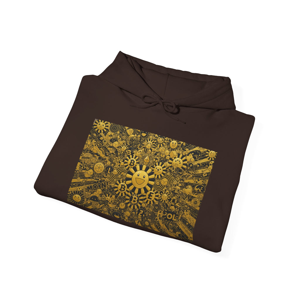 Solar Mandala Hoodie — Golden Sunburst Graphic Pullover