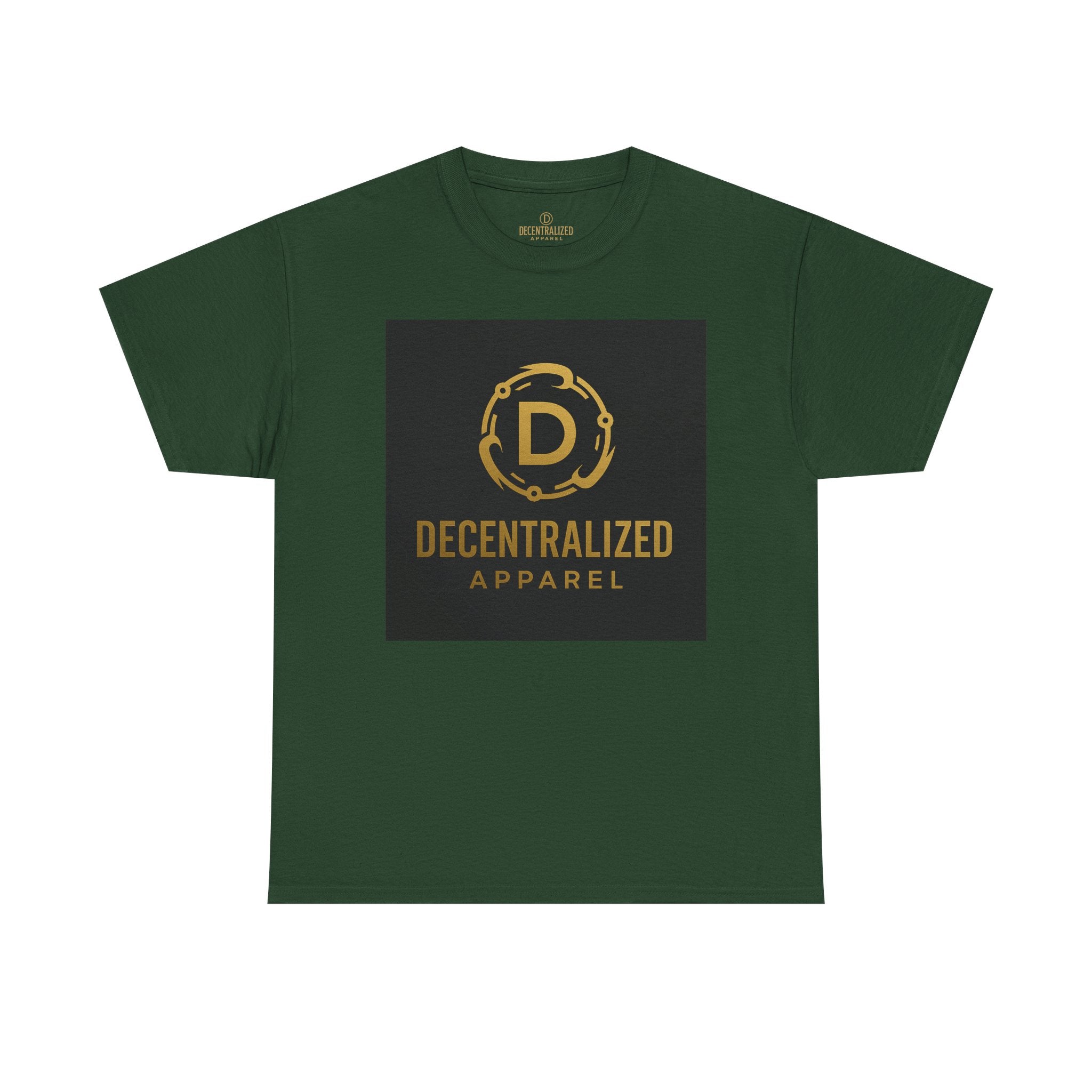 Decentralized Apparel Logo Tee — Gold Emblem Cotton T-Shirt