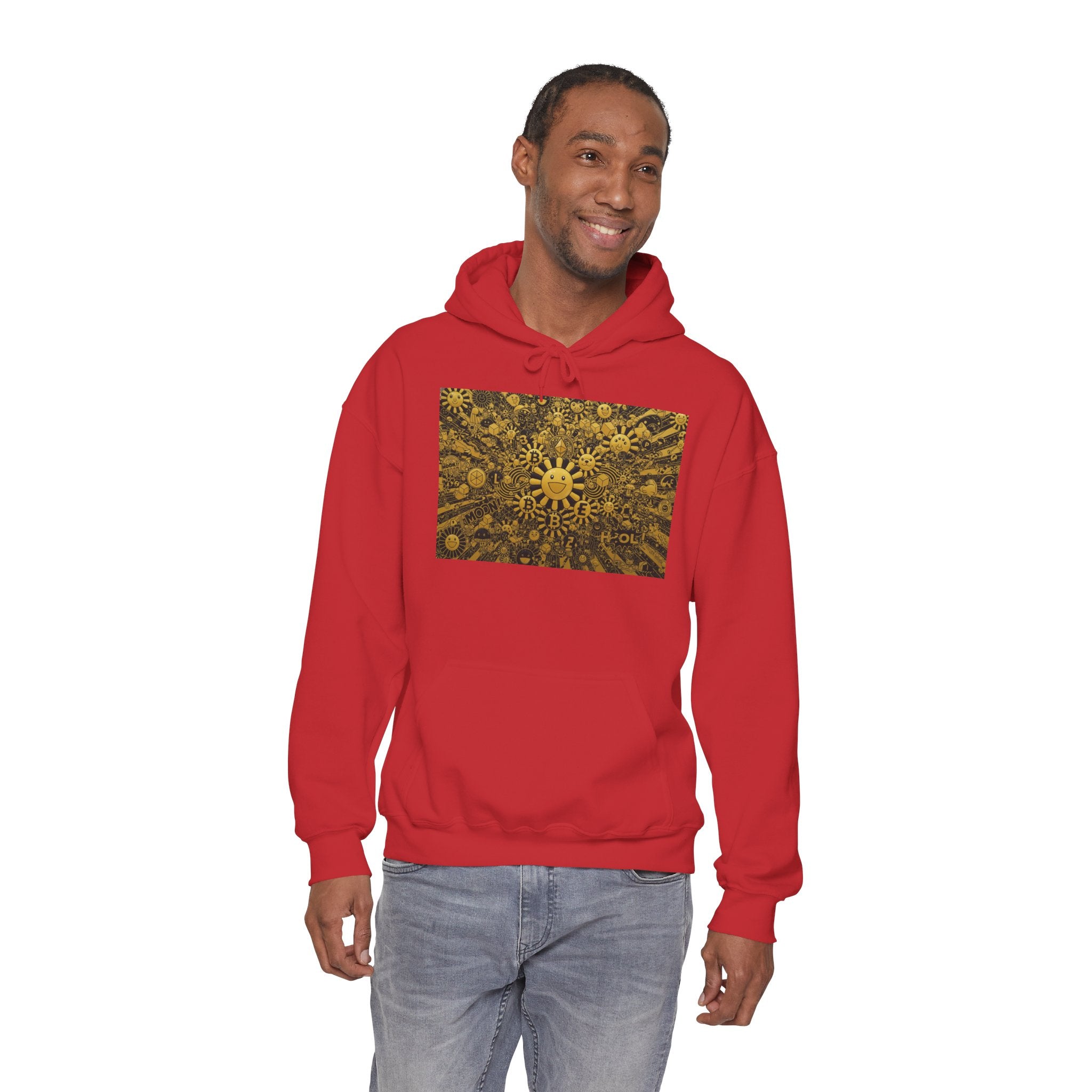 Solar Mandala Hoodie — Golden Sunburst Graphic Pullover