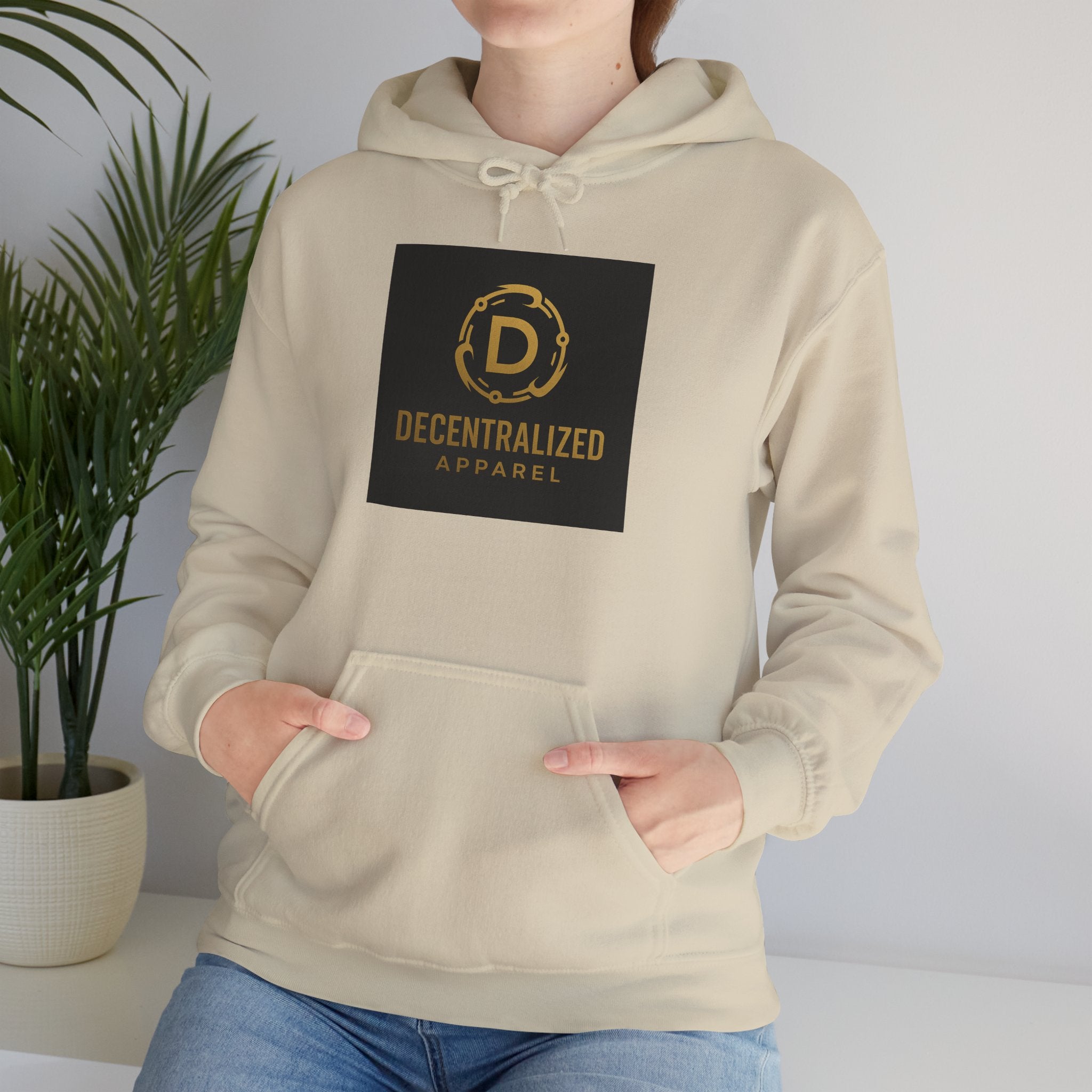Decentralized Apparel Logo Hoodie – Gold Emblem Streetwear Sweatshirt