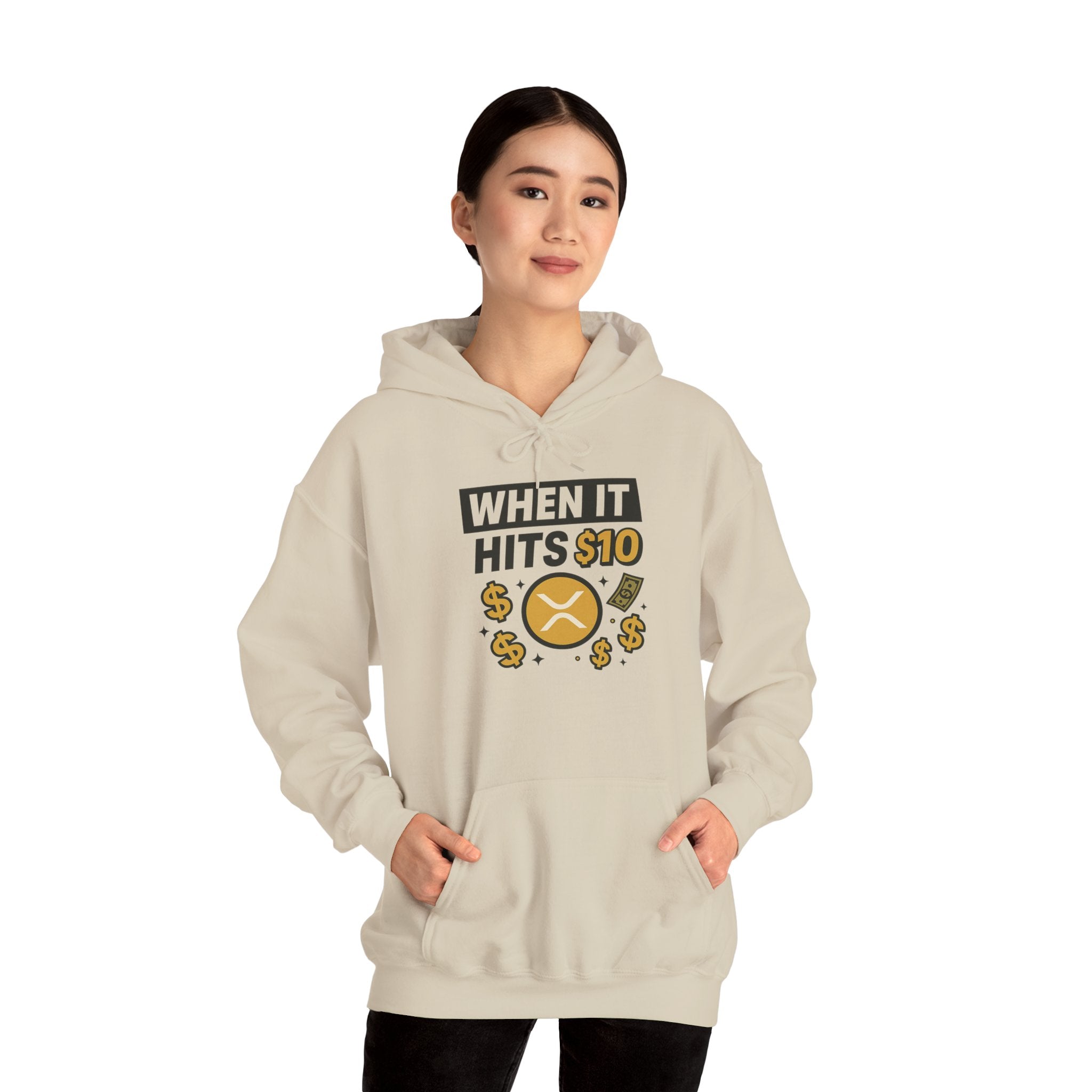 Crypto HODL Hoodie – "When It Hits 10" Funny XRP Coin Sweatshirt