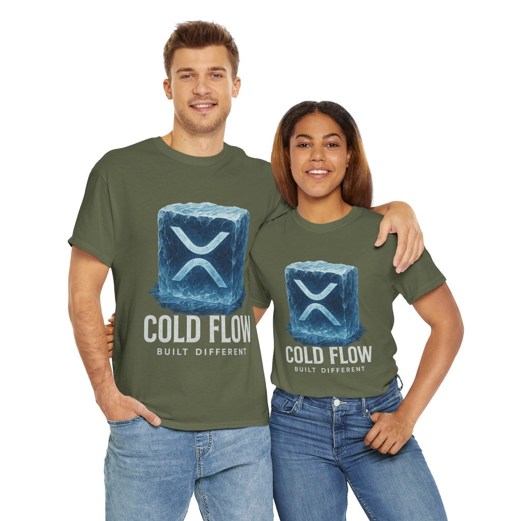 Cold Flow Ripple Logo T‑Shirt — 'Cold Flow: Built Different' Ice Cube Design
